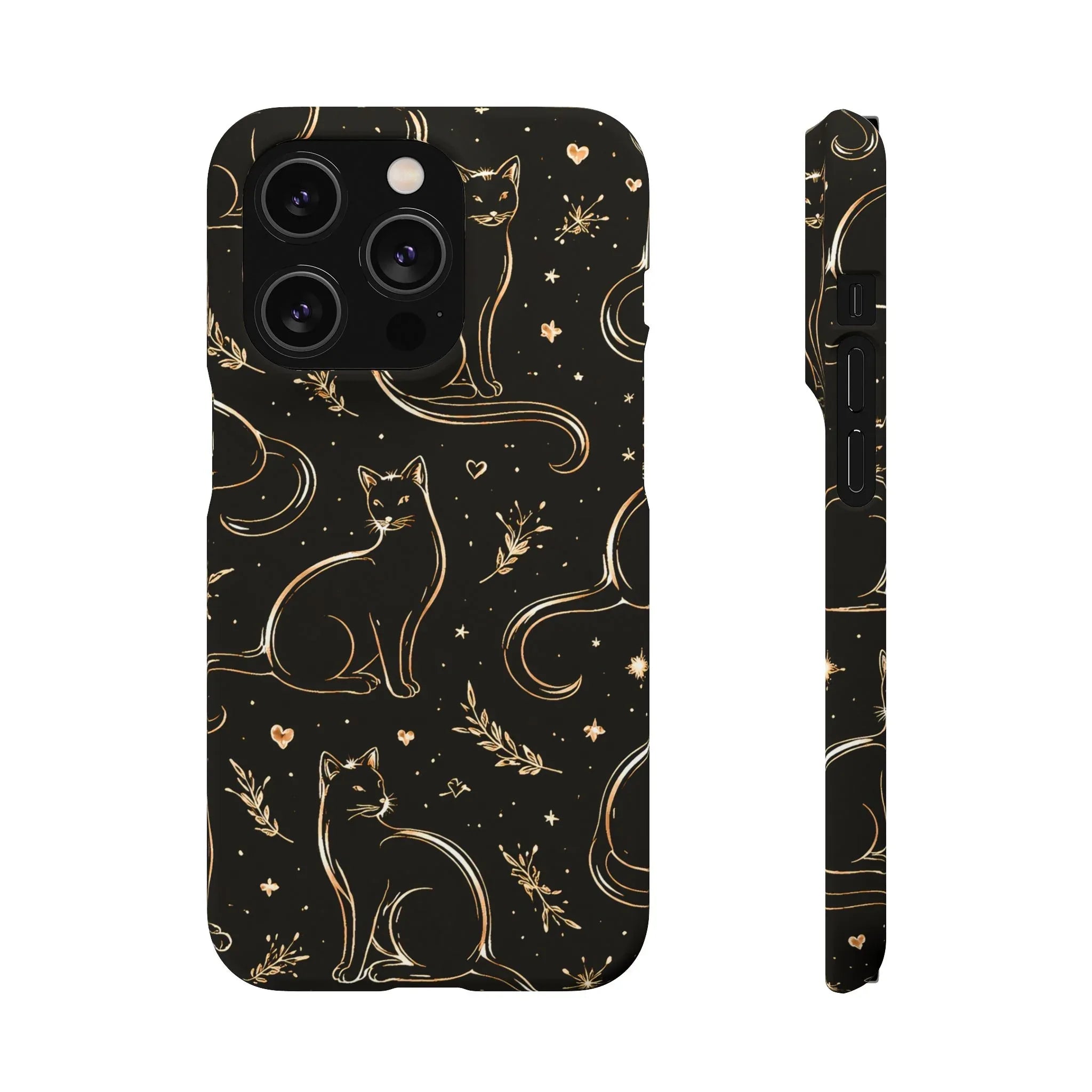 Golden Cat Pattern Phone Case for iPhone 11–17 & Galaxy S21–S25 - KARARMDESIGN