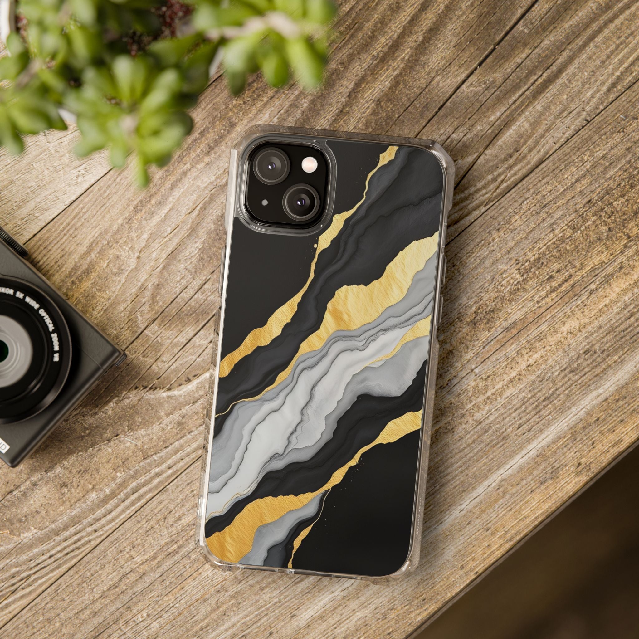 Luxury Black and Gold Marble Magnetic Phone Case for iPhone 14-17