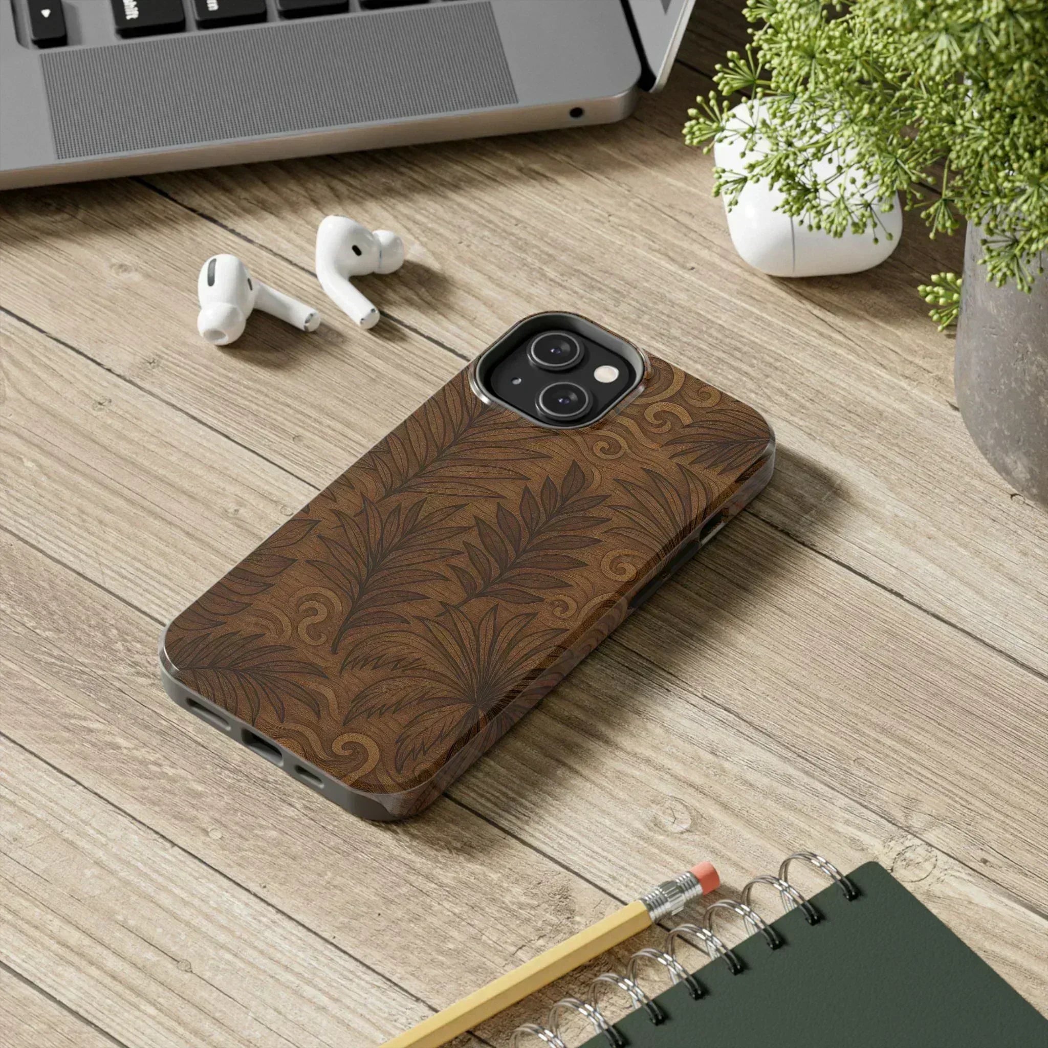 Wood Leaf Armor Phone Case for iPhone and Galaxy - KARARMDESIGN