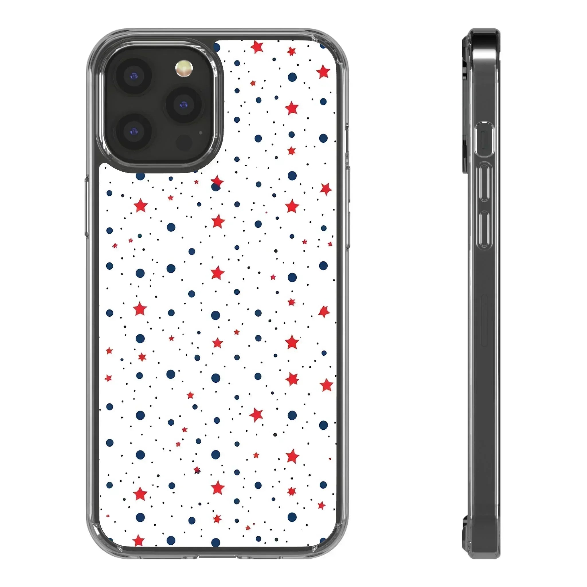 White Phone Case with Red Stars and Blue Polka Dots for iPhone and Galaxy - KARARMDESIGN