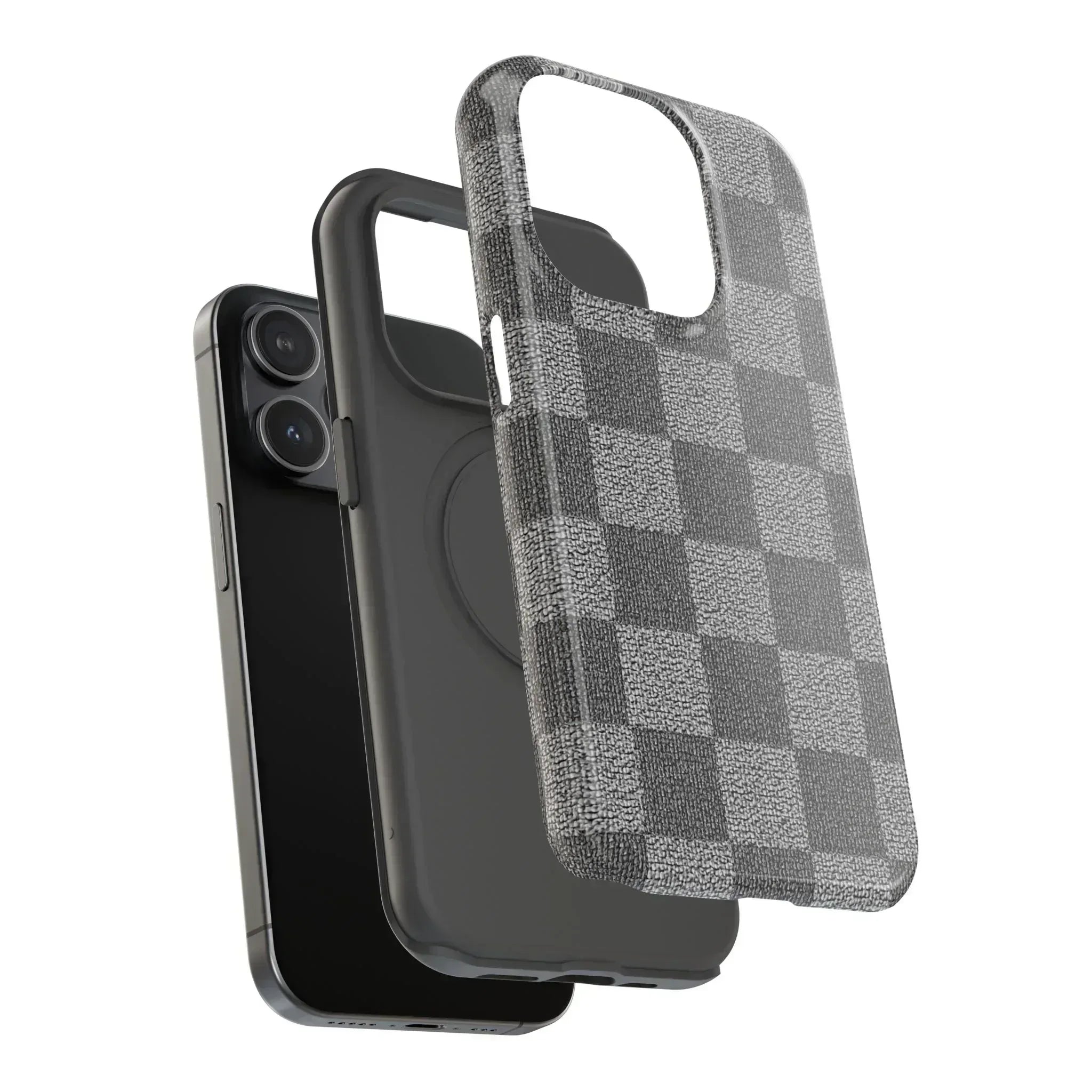 Gray Checkered Phone Case for iPhone 12-16 and Galaxy S21-S22 - KARARMDESIGN