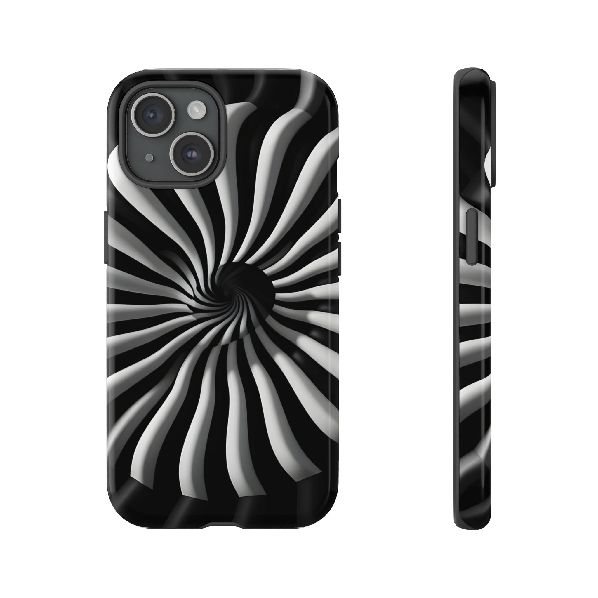 Hypnotic Black and White Spiral Phone Case – Optical Illusion Design for iPhone & Galaxy