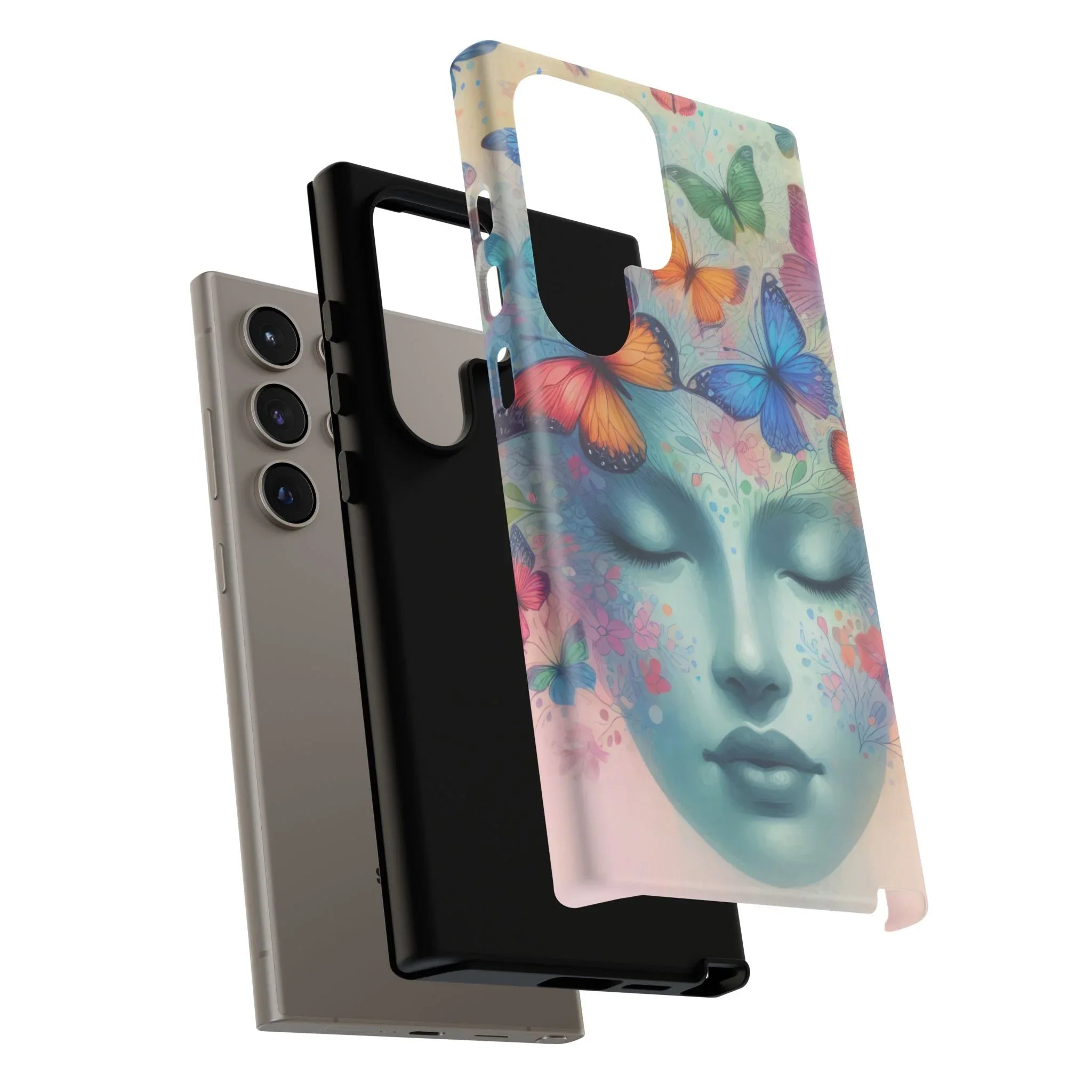 Butterfly Bloom Dreamy Woman Phone Case for Galaxy and Pixel - KARARMDESIGN