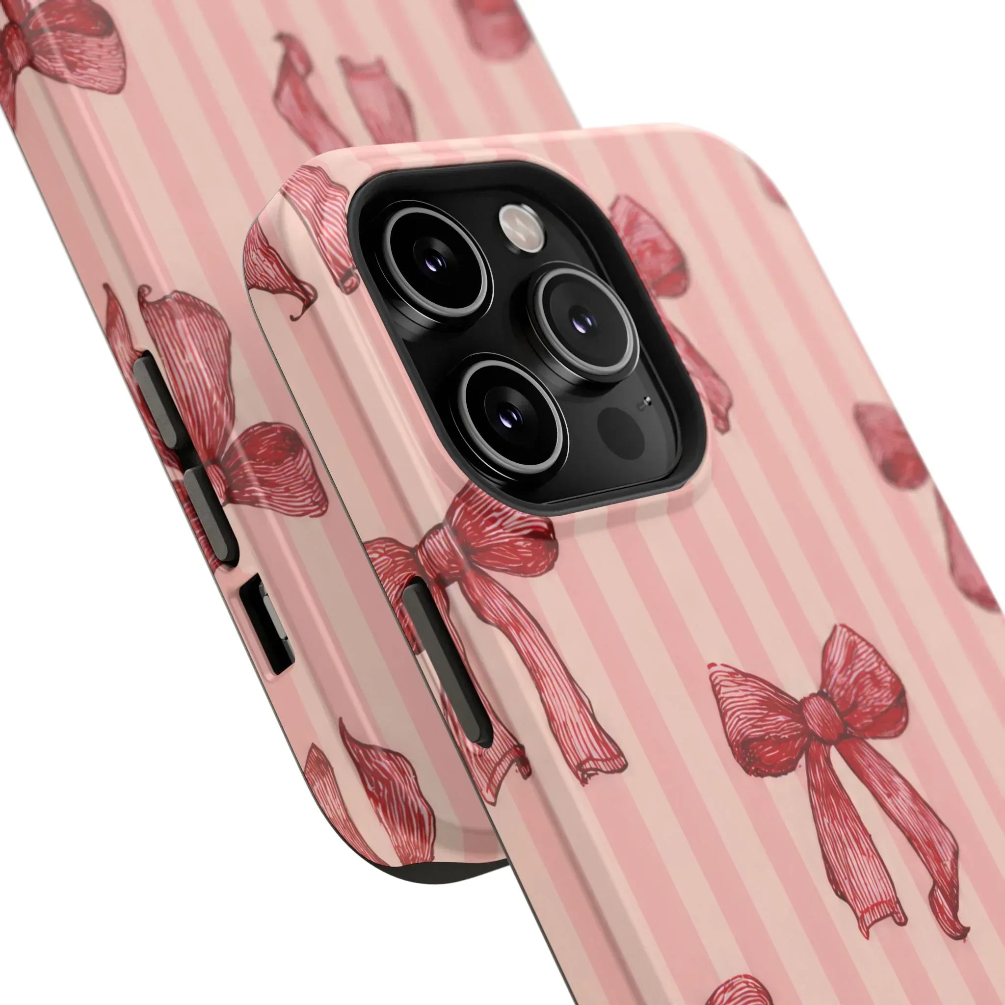 Red Bow Stripe Phone Case for iPhone 11-17 & Galaxy S21-S22 - KARARMDESIGN