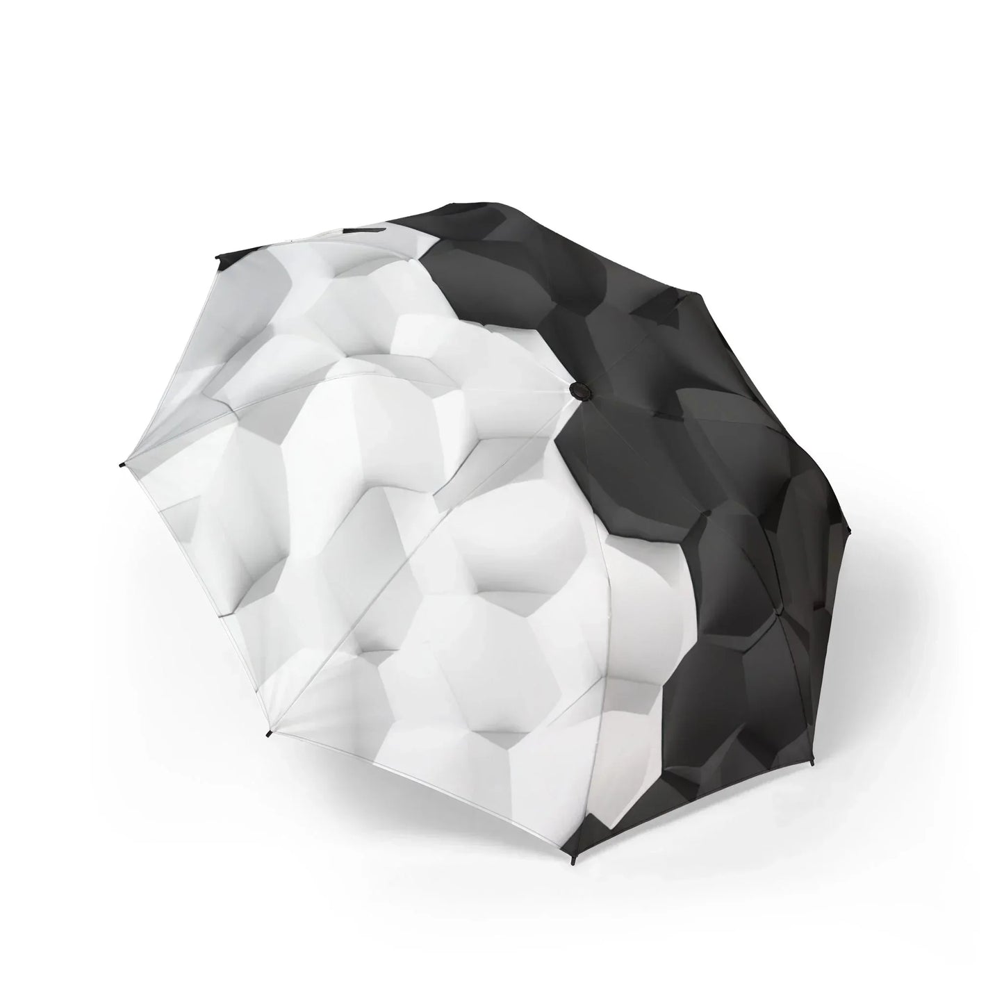 Black and White Geometric Pattern Semi-Automatic Umbrella – Stylish Rain Protection - KarArmDesign