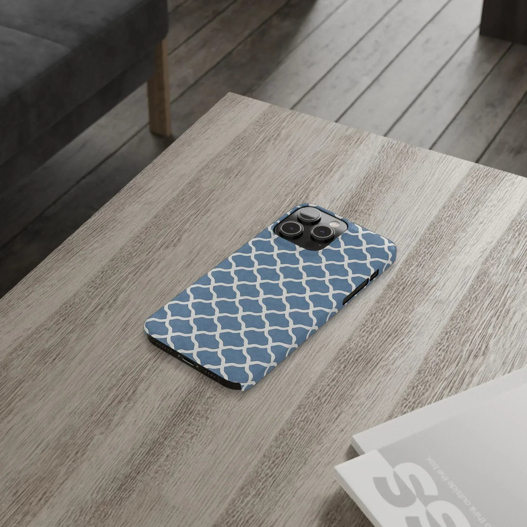 Azure Lattice Pattern Phone Case Slim Phone Cases for iPhone 11-17 - KARARMDESIGN
