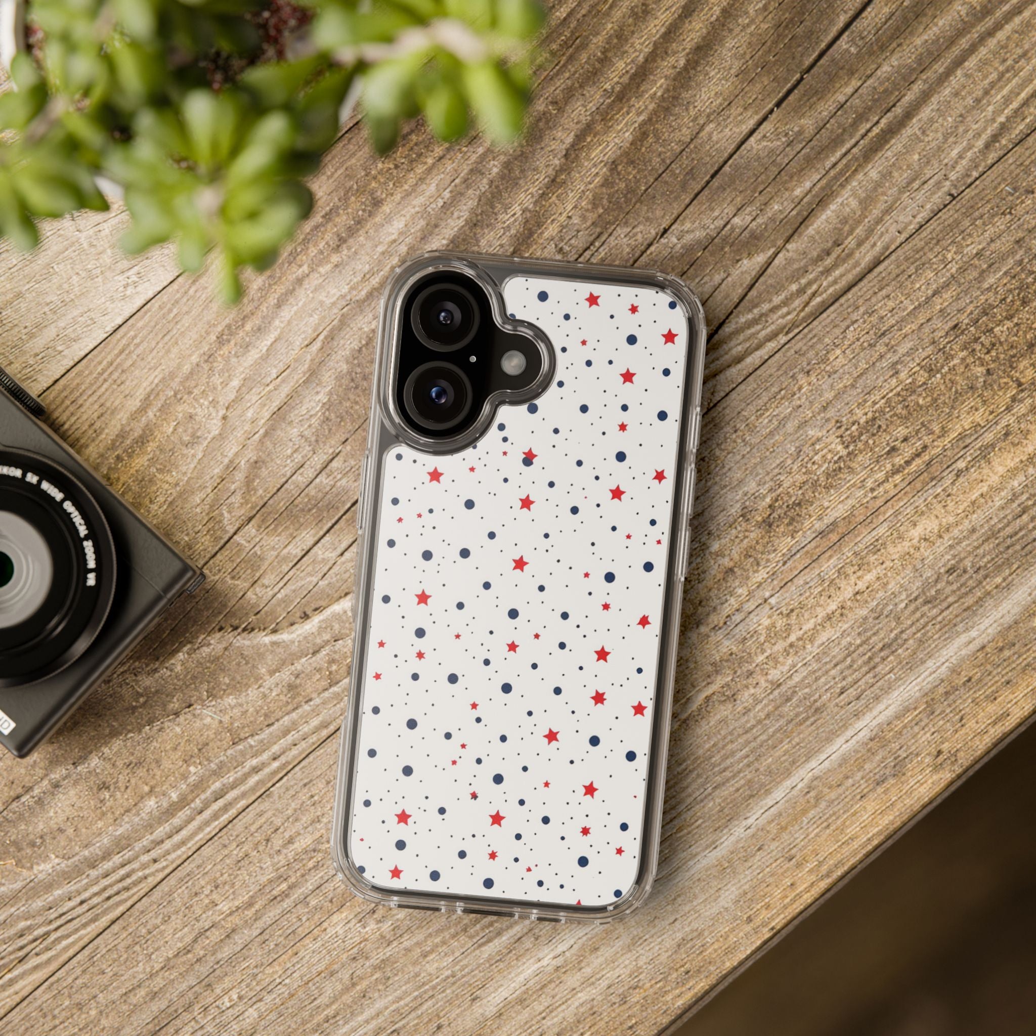 White Polka Dot & Stars Clear Case for iPhone & Samsung
