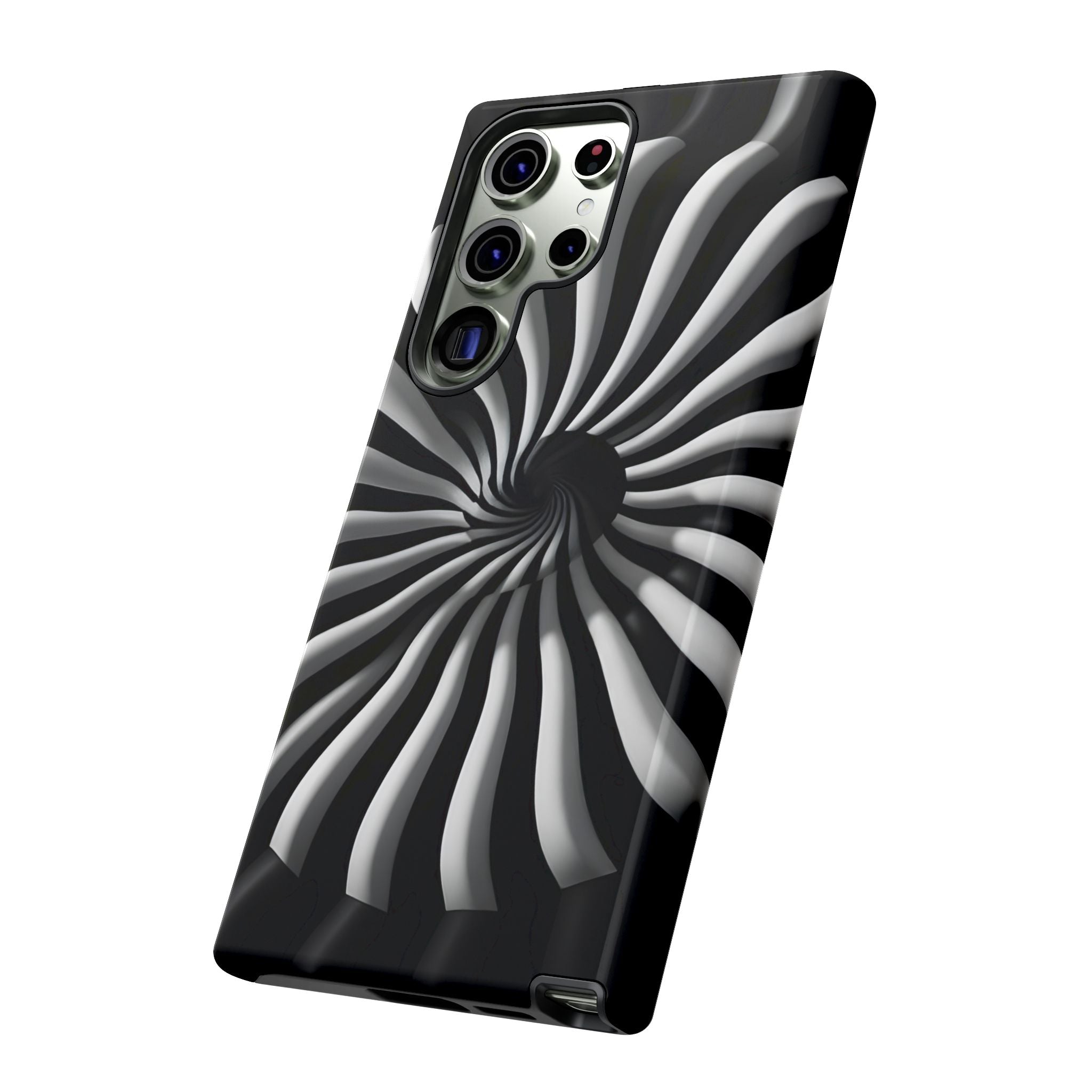Hypnotic Black and White Spiral Phone Case – Optical Illusion Design for iPhone & Galaxy