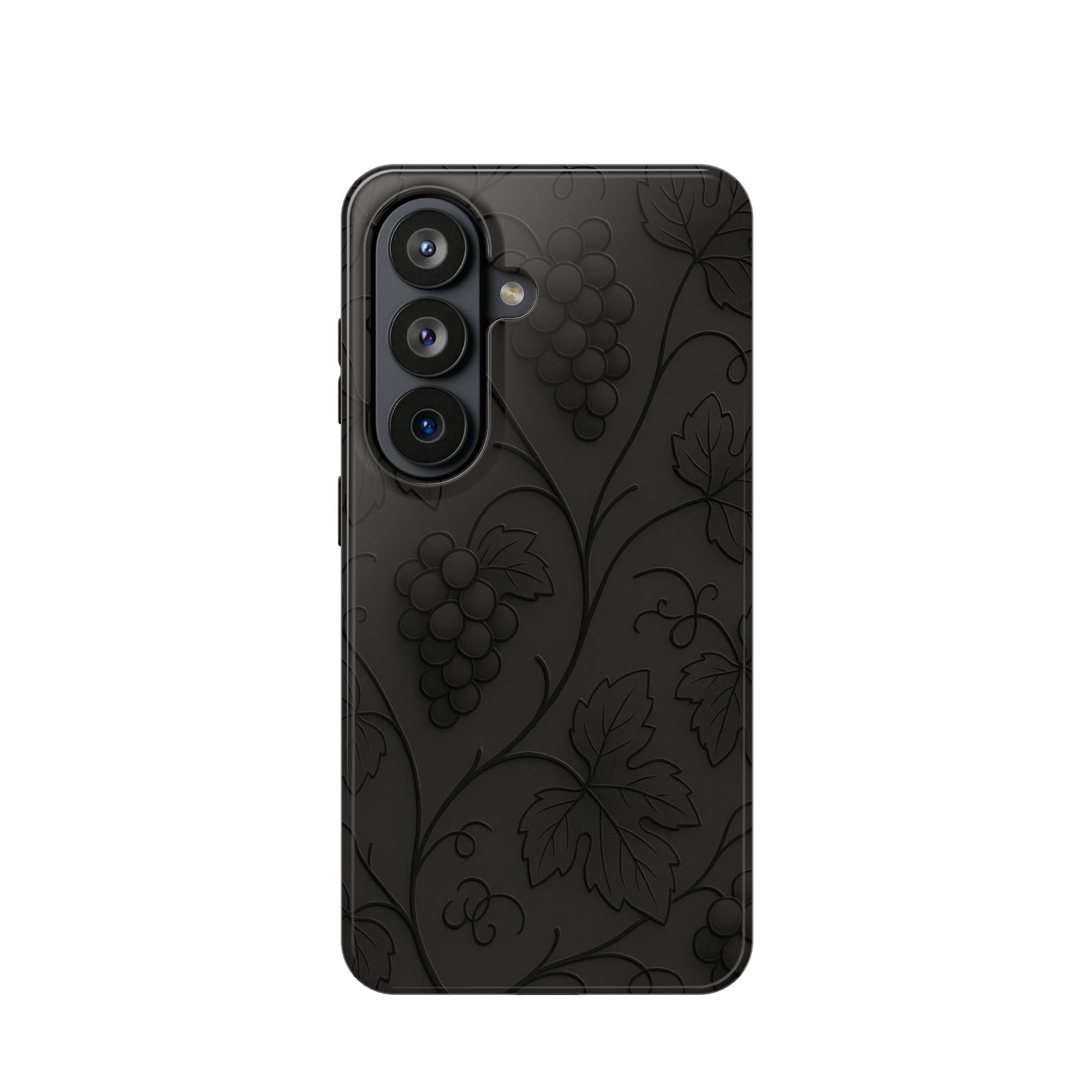 Embossed Grape Leaf Phone Case – Elegant Black Design for iPhone & Samsung