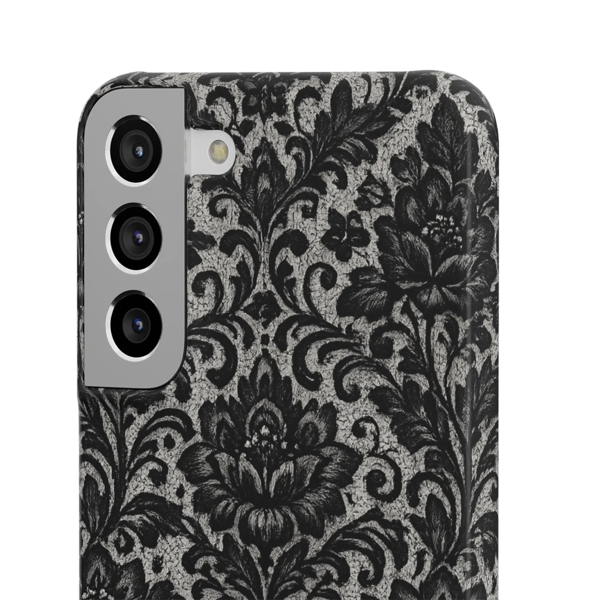 Black Damask Floral Phone Case for iPhone 11-17 and Galaxy S20-S25 - KARARMDESIGN
