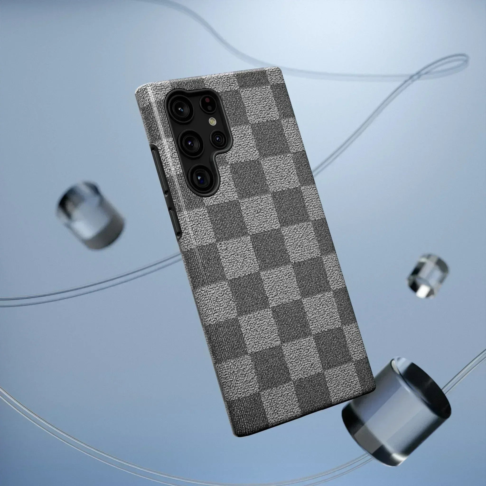 Gray Checkered Phone Case for iPhone 12-16 and Galaxy S21-S22 - KARARMDESIGN