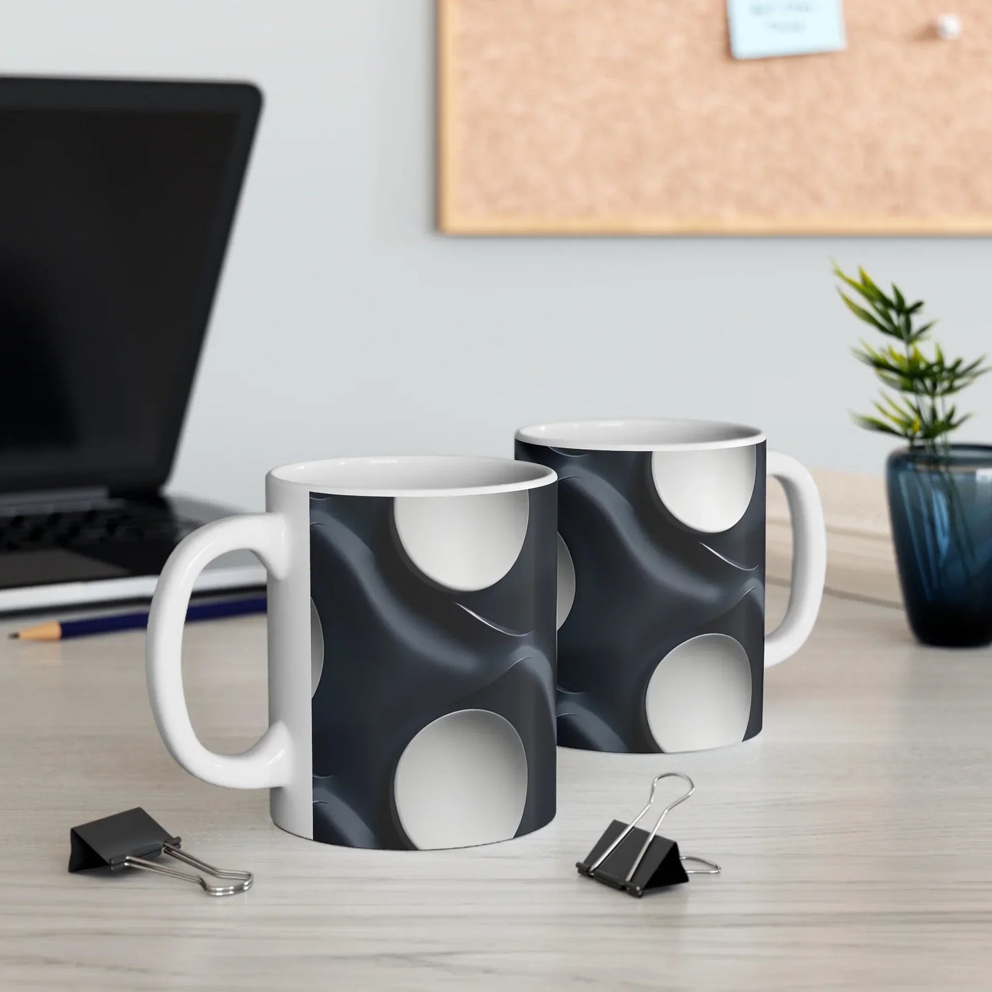 Abstract Black and White Swirl Mug with Central Vortex Design - KarArmDesign