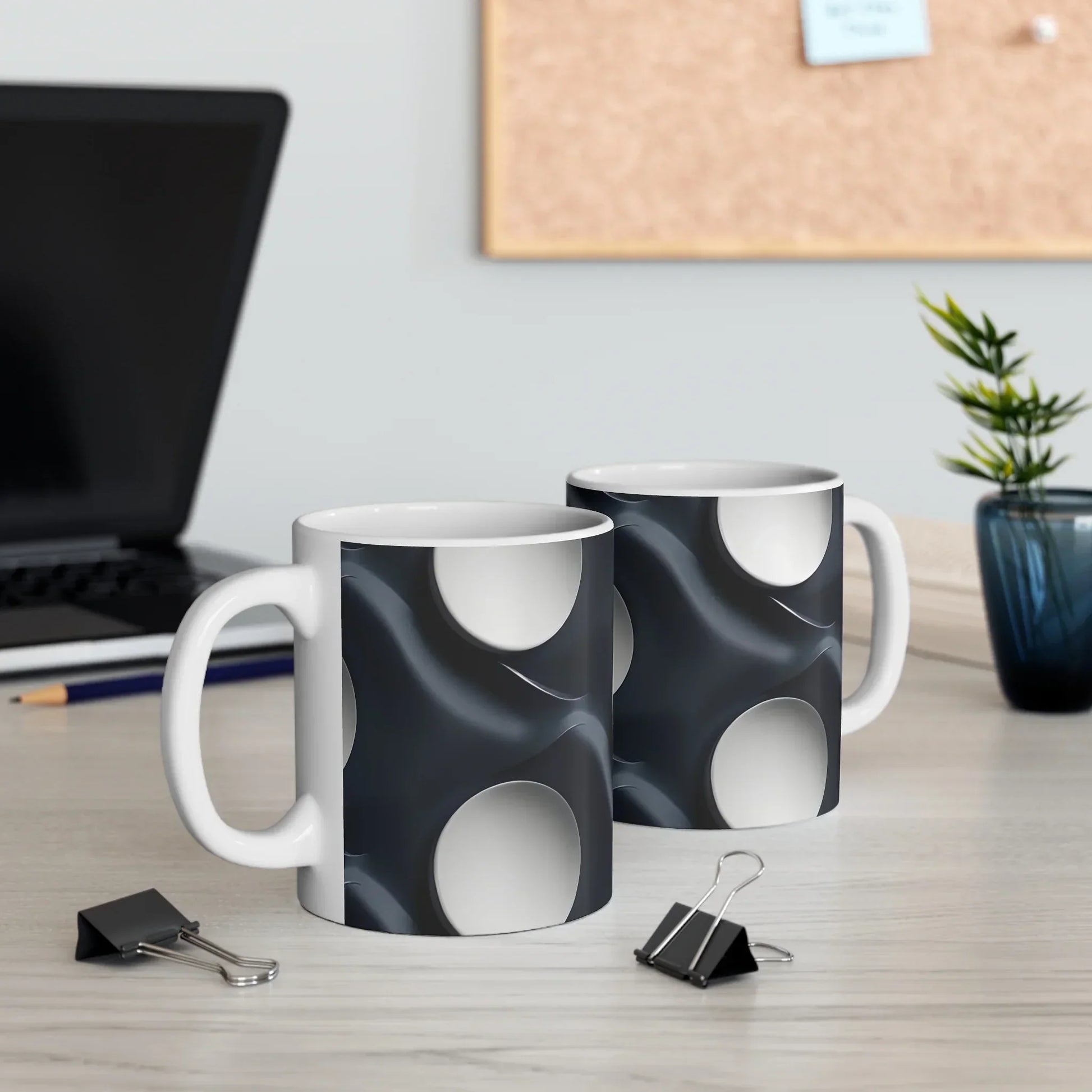 Abstract Black and White Swirl Mug with Central Vortex Design - KarArmDesign