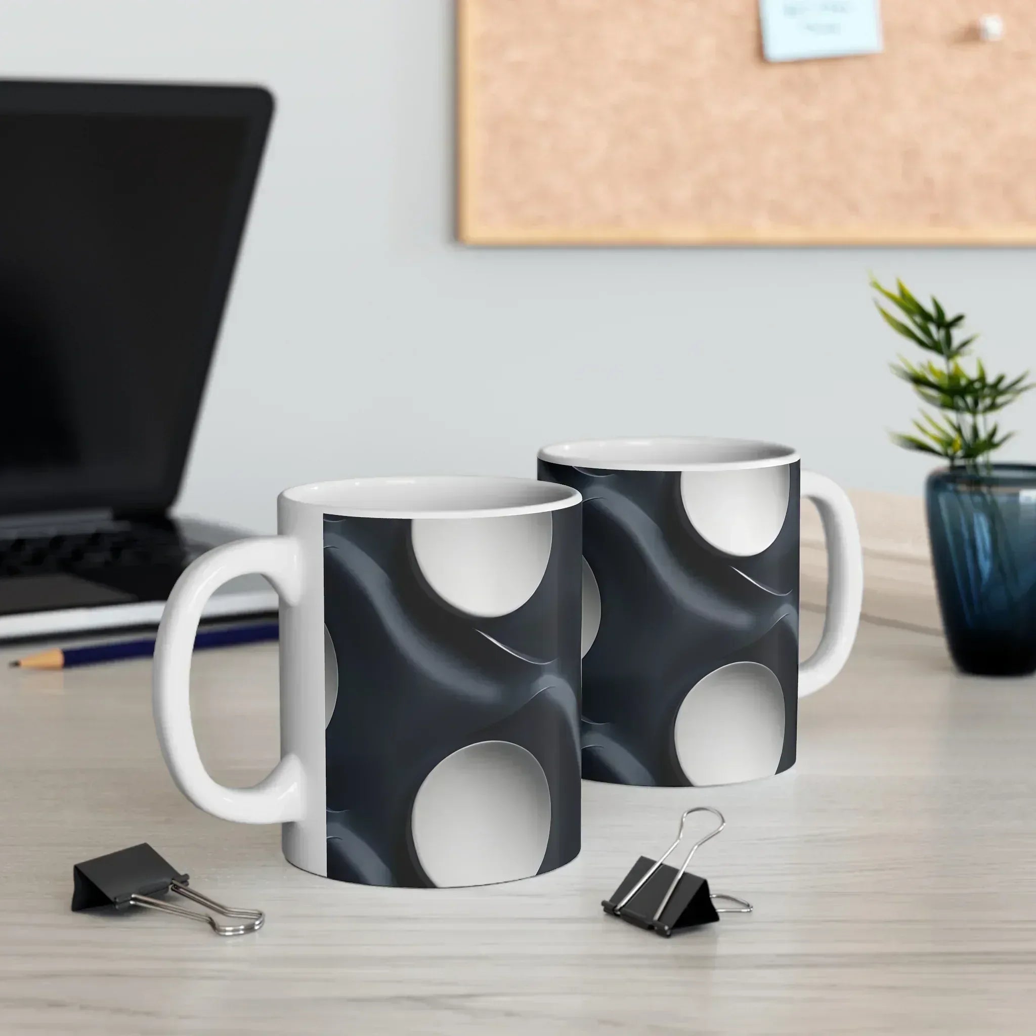 Abstract Black and White Swirl Mug with Central Vortex Design - KARARMDESIGN
