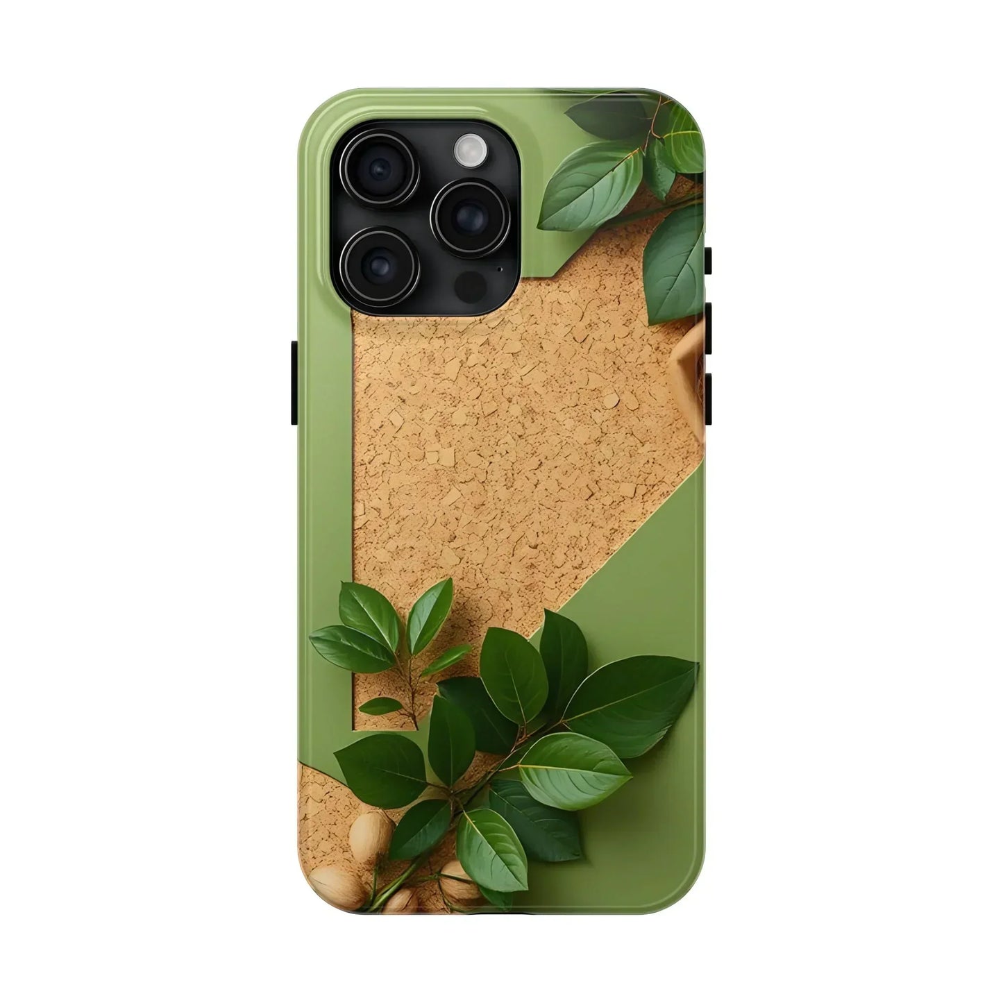 Eco-Inspired Tough Phone Case – Cork Texture with Leaf & Seed Design for iPhone 7-16 and Samsung Galaxy S21-S24 - KarArmDesign