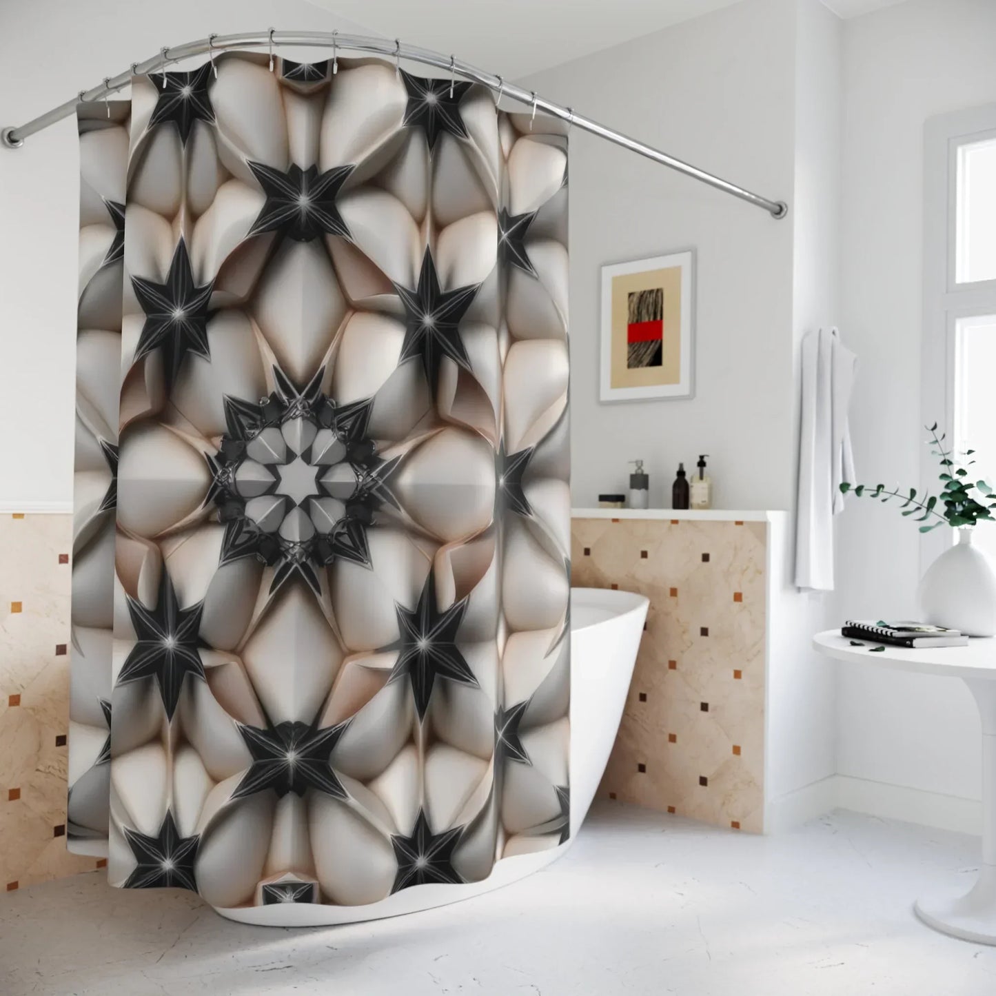Geometric Elegance and Modern Bathroom Shower Curtain - KarArmDesign