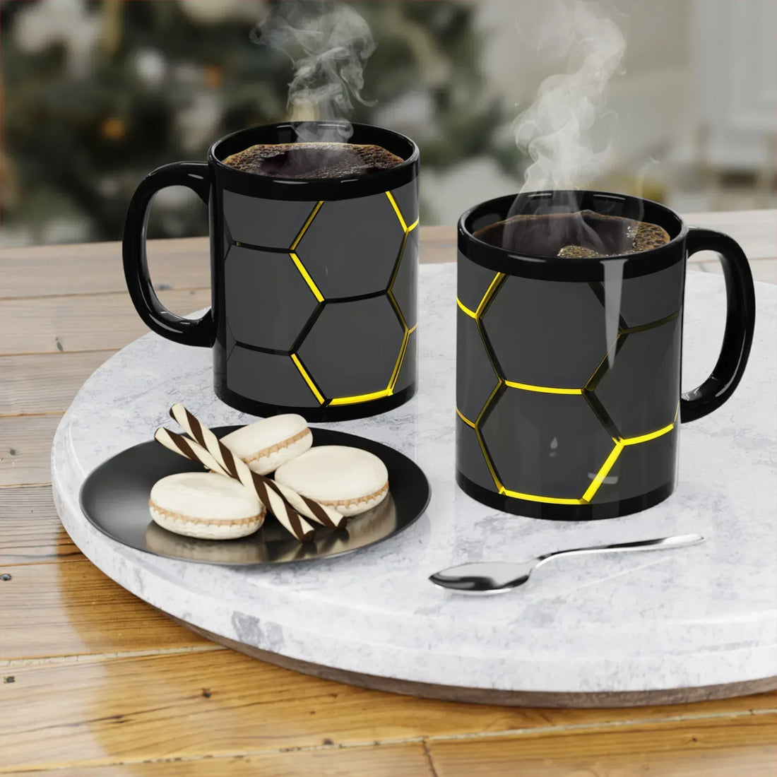 Hexagonal Yellow Grid Mug – 11oz - KARARMDESIGN