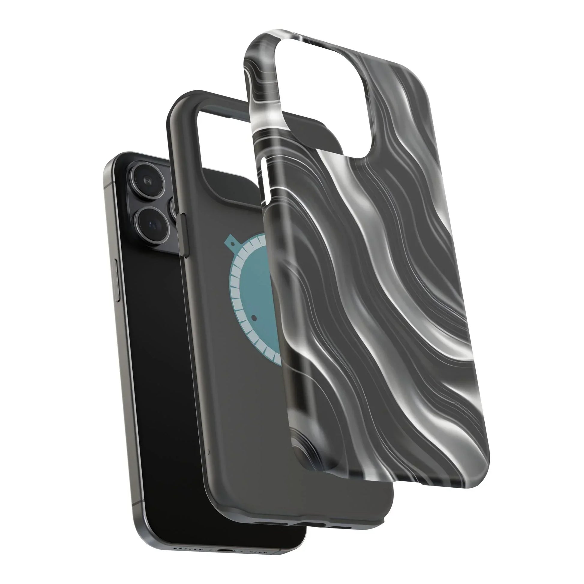 Wavy Illusion Black & Silver MagSafe® Tough Phone Case - KarArmDesign