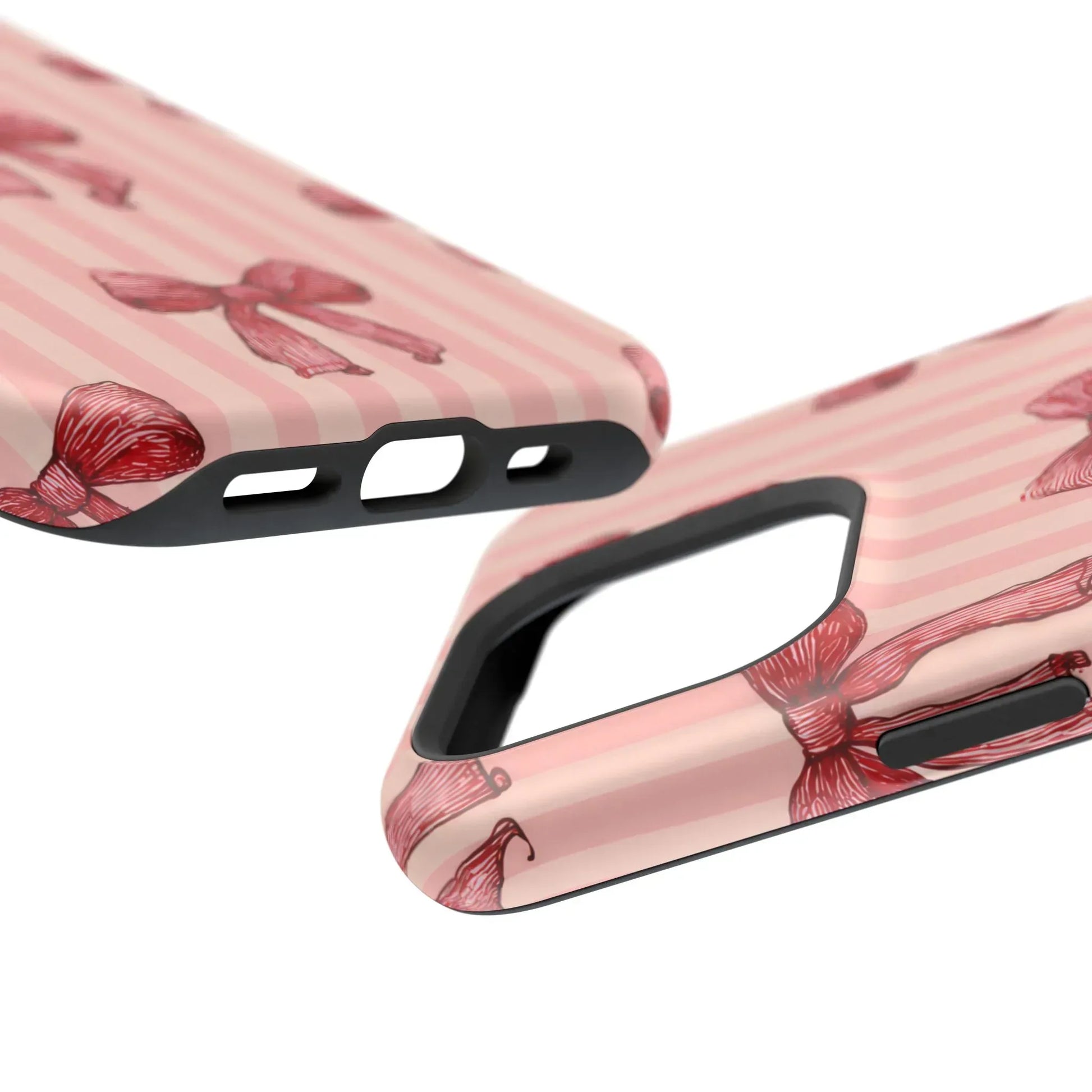 Red Bow Stripe Phone Case for iPhone 11-17 & Galaxy S21-S22 - KARARMDESIGN