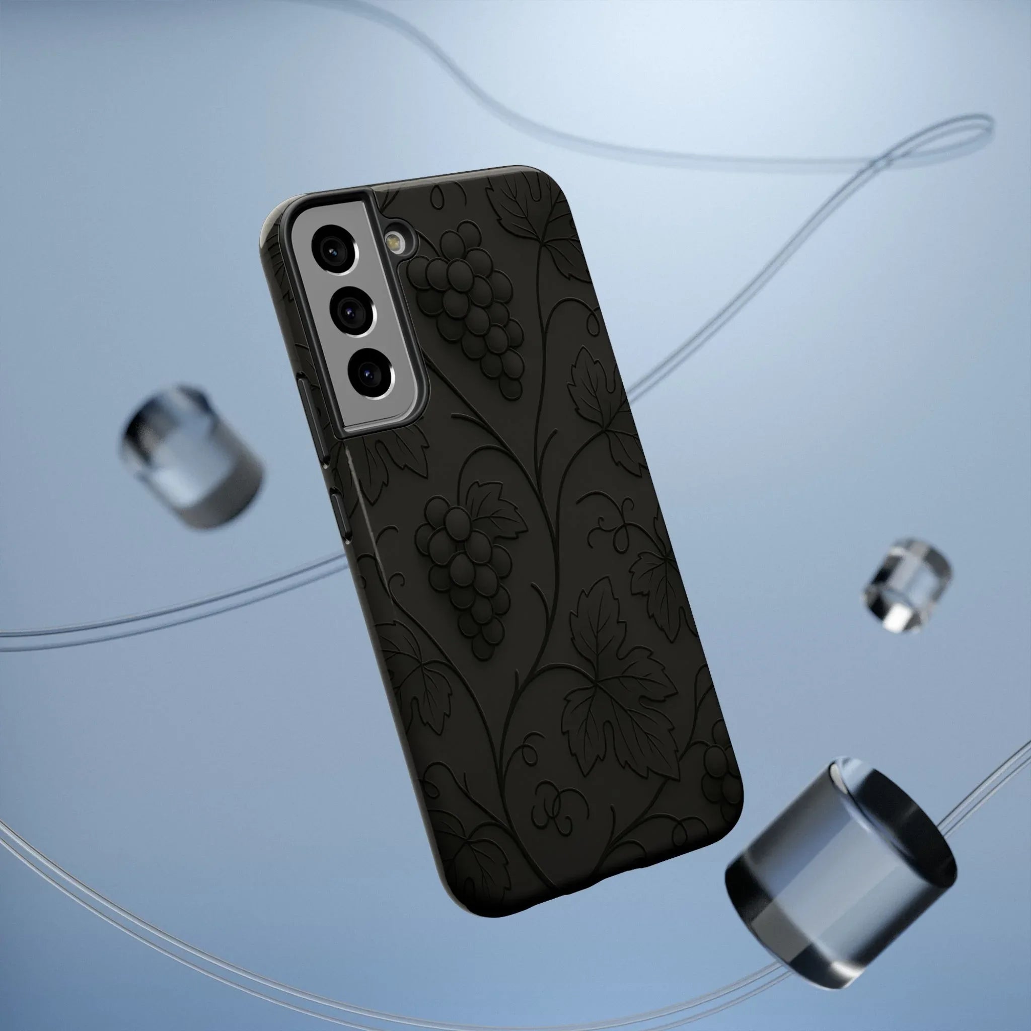 Elegant Embossed Grape Leaf Black Phone Case for iPhone and Galaxy - KARARMDESIGN