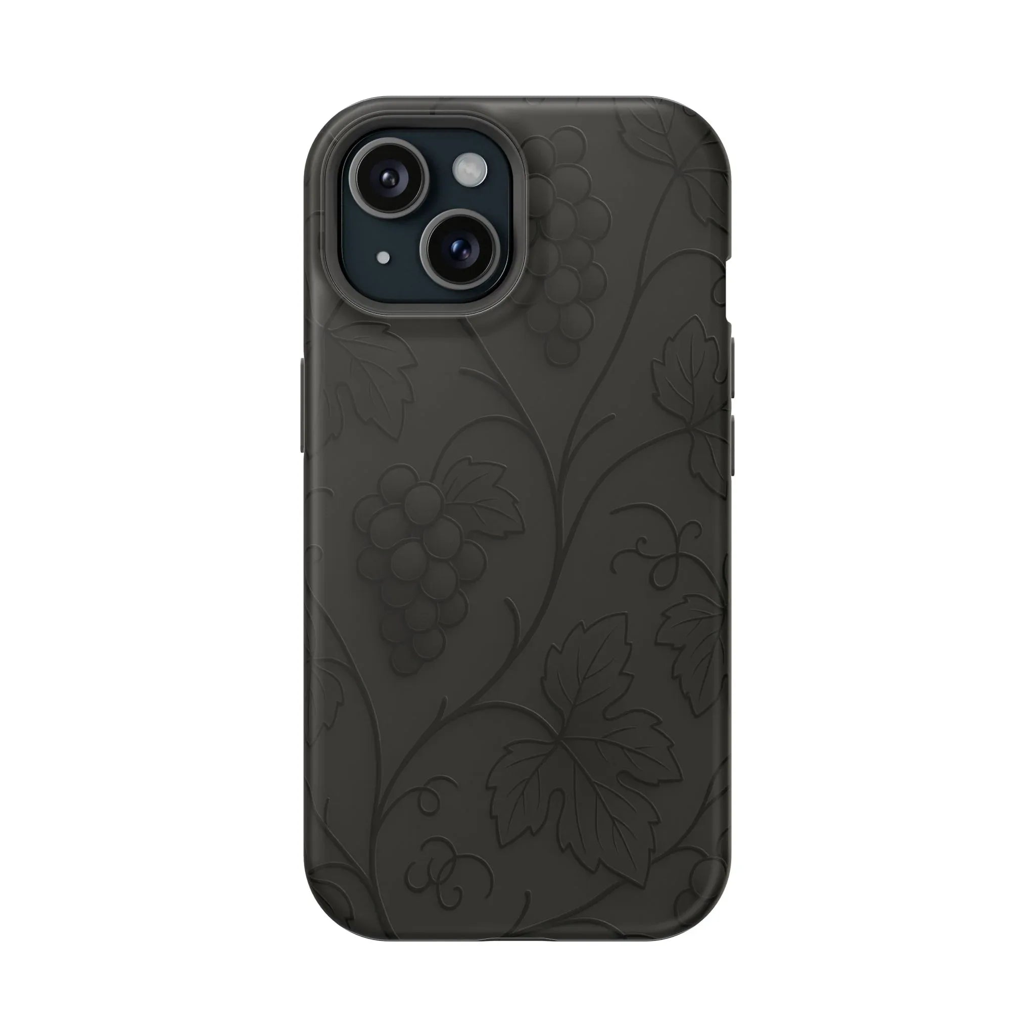 Elegant Embossed Grape Leaf Black Phone Case for iPhone and Galaxy - KARARMDESIGN