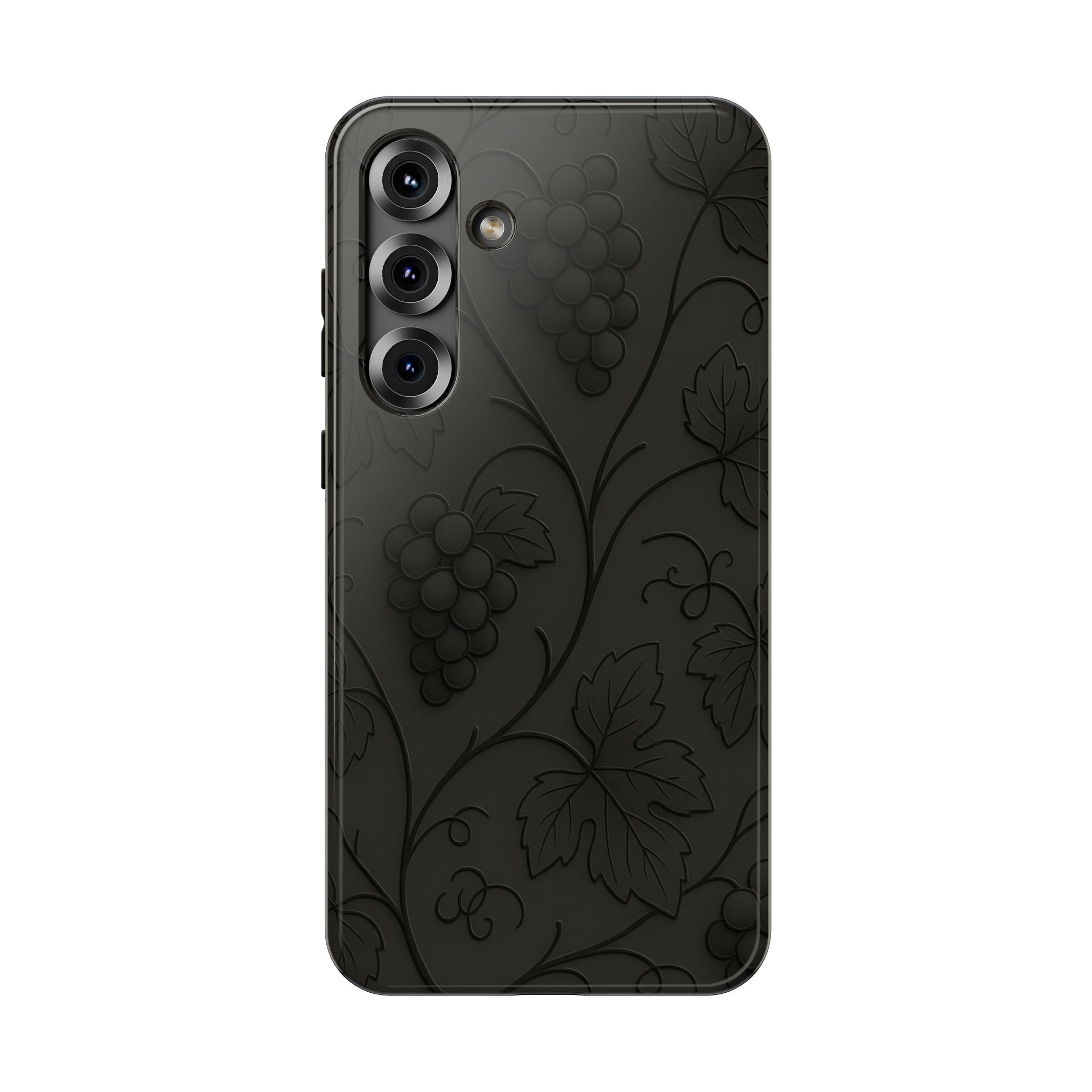 Embossed Grape Leaf Phone Case – Elegant Black Design for iPhone & Samsung