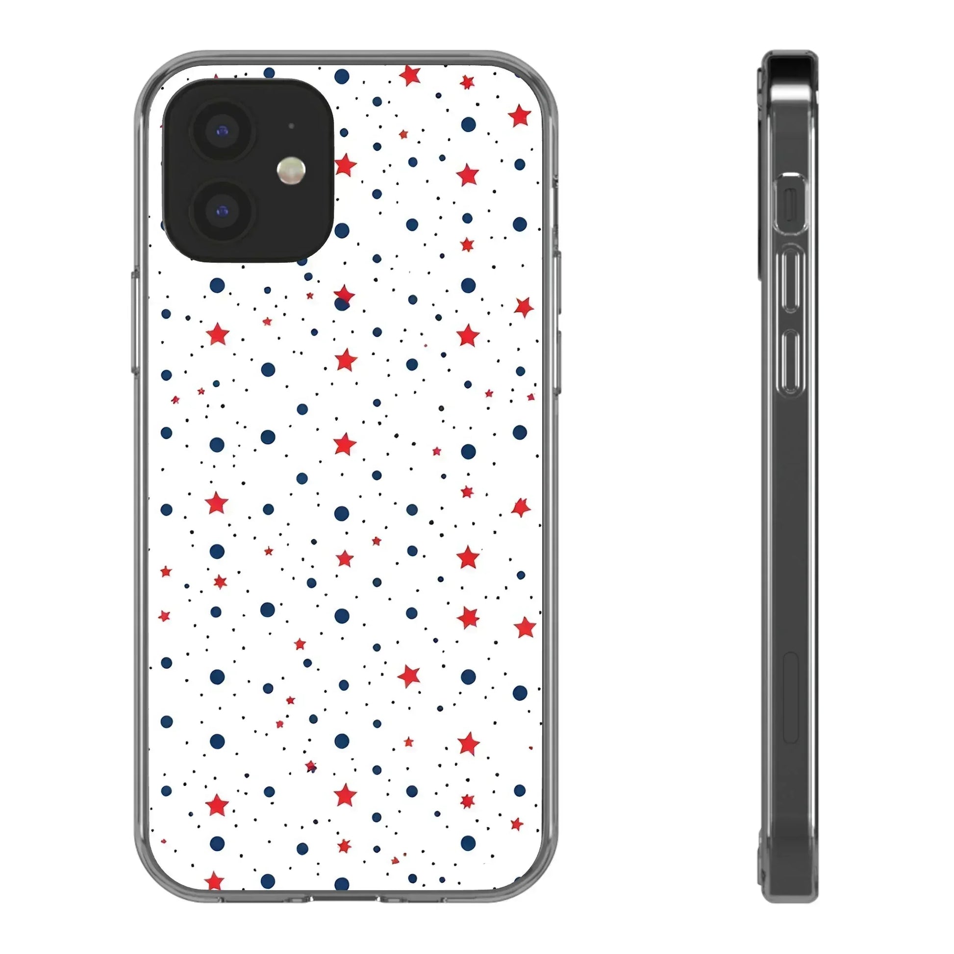 White Phone Case with Red Stars and Blue Polka Dots for iPhone and Galaxy - KARARMDESIGN
