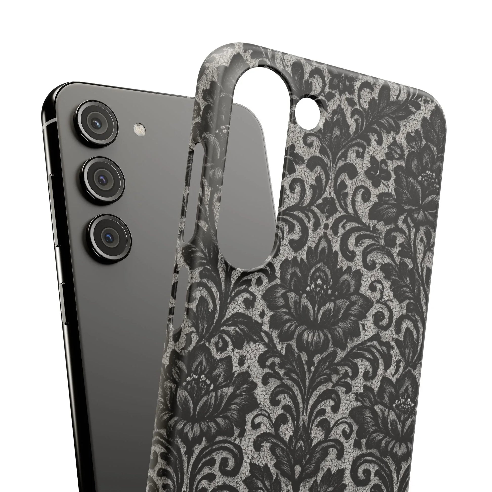 Black Damask Floral Phone Case for iPhone 11-17 and Galaxy S20-S25 - KARARMDESIGN