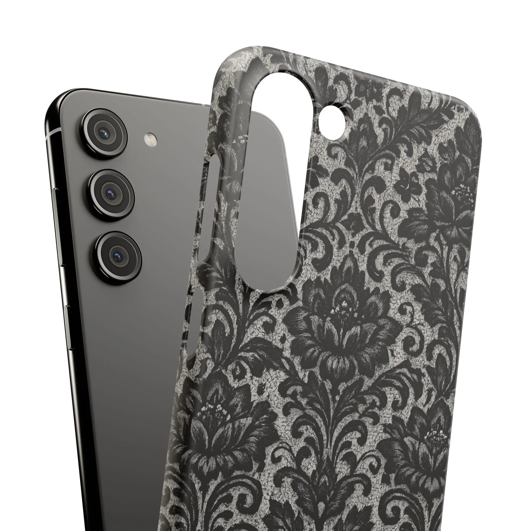 Black Damask Floral Phone Case for iPhone 11-17 and Galaxy S20-S25 - KARARMDESIGN