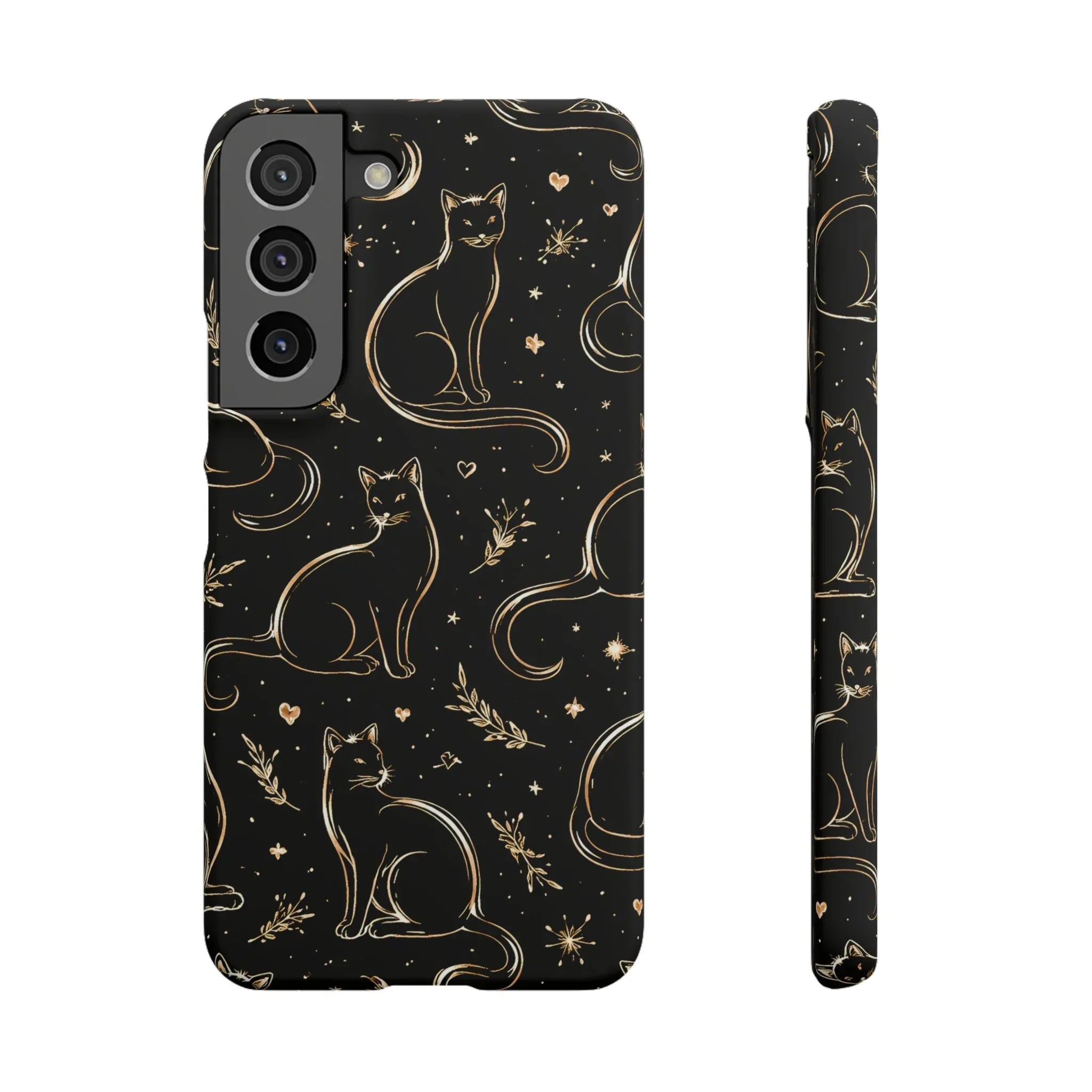 Golden Cat Pattern Phone Case for iPhone 11–17 & Galaxy S21–S25 - KARARMDESIGN