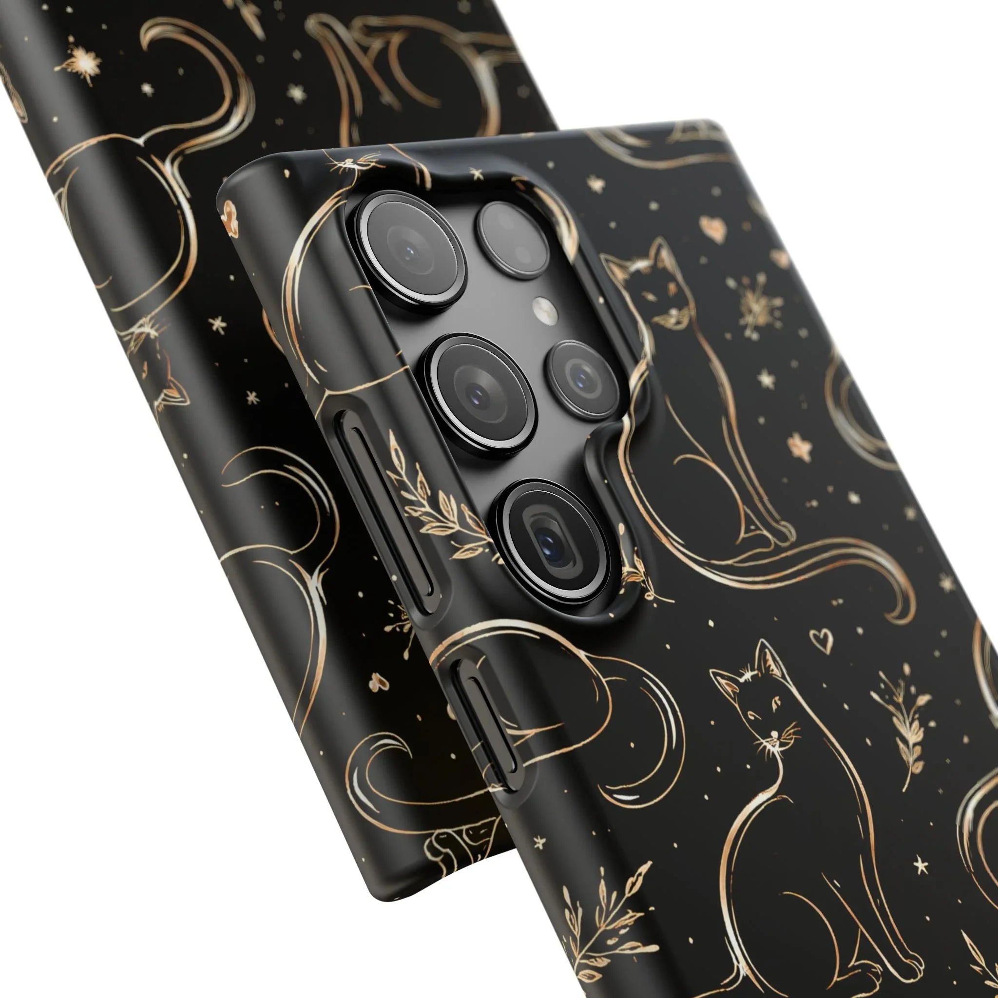 Golden Cat Pattern Phone Case for iPhone 11–17 & Galaxy S21–S25 - KARARMDESIGN