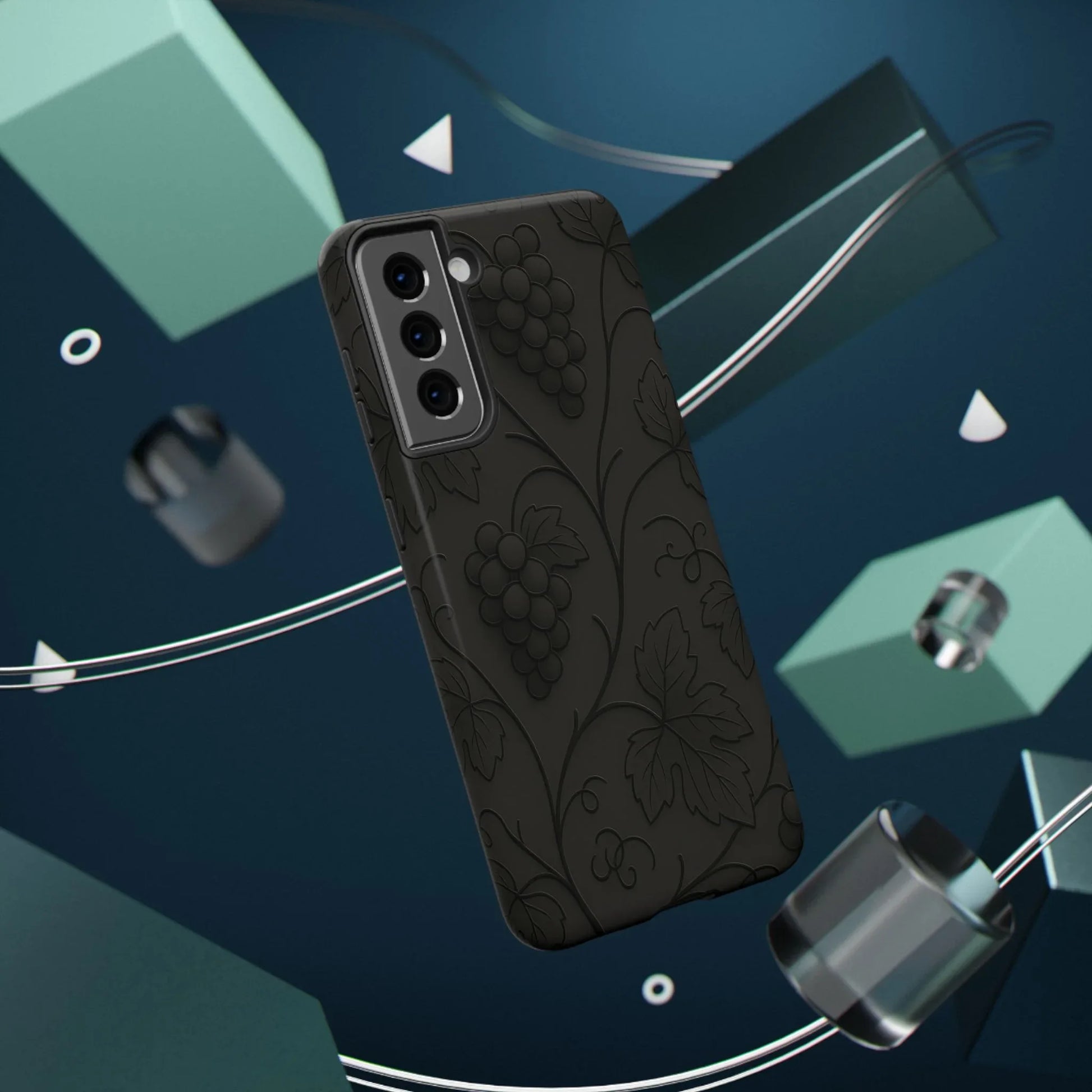 Elegant Embossed Grape Leaf Black Phone Case for iPhone and Galaxy - KARARMDESIGN