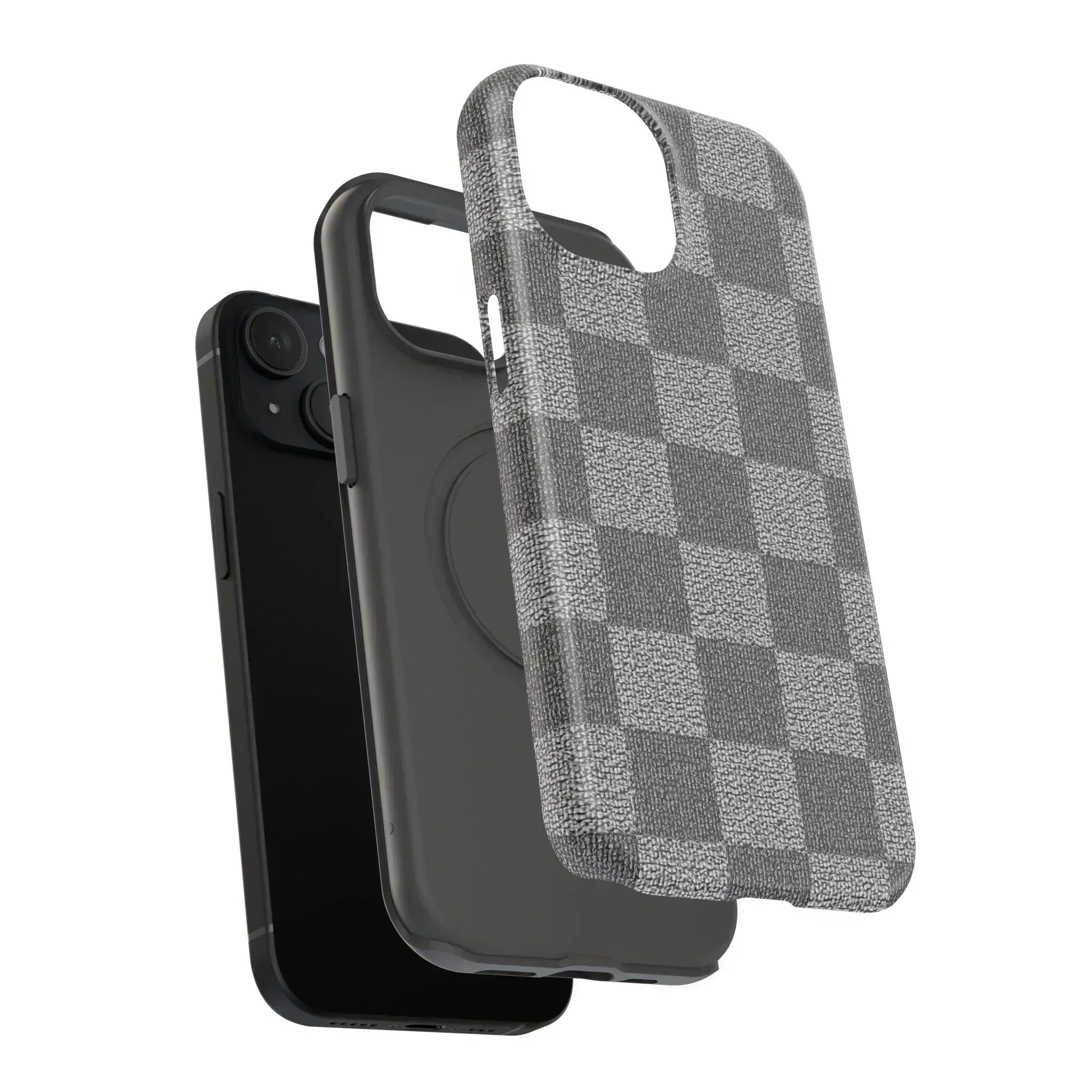 Gray Checkered Phone Case for iPhone 12-16 and Galaxy S21-S22 - KARARMDESIGN