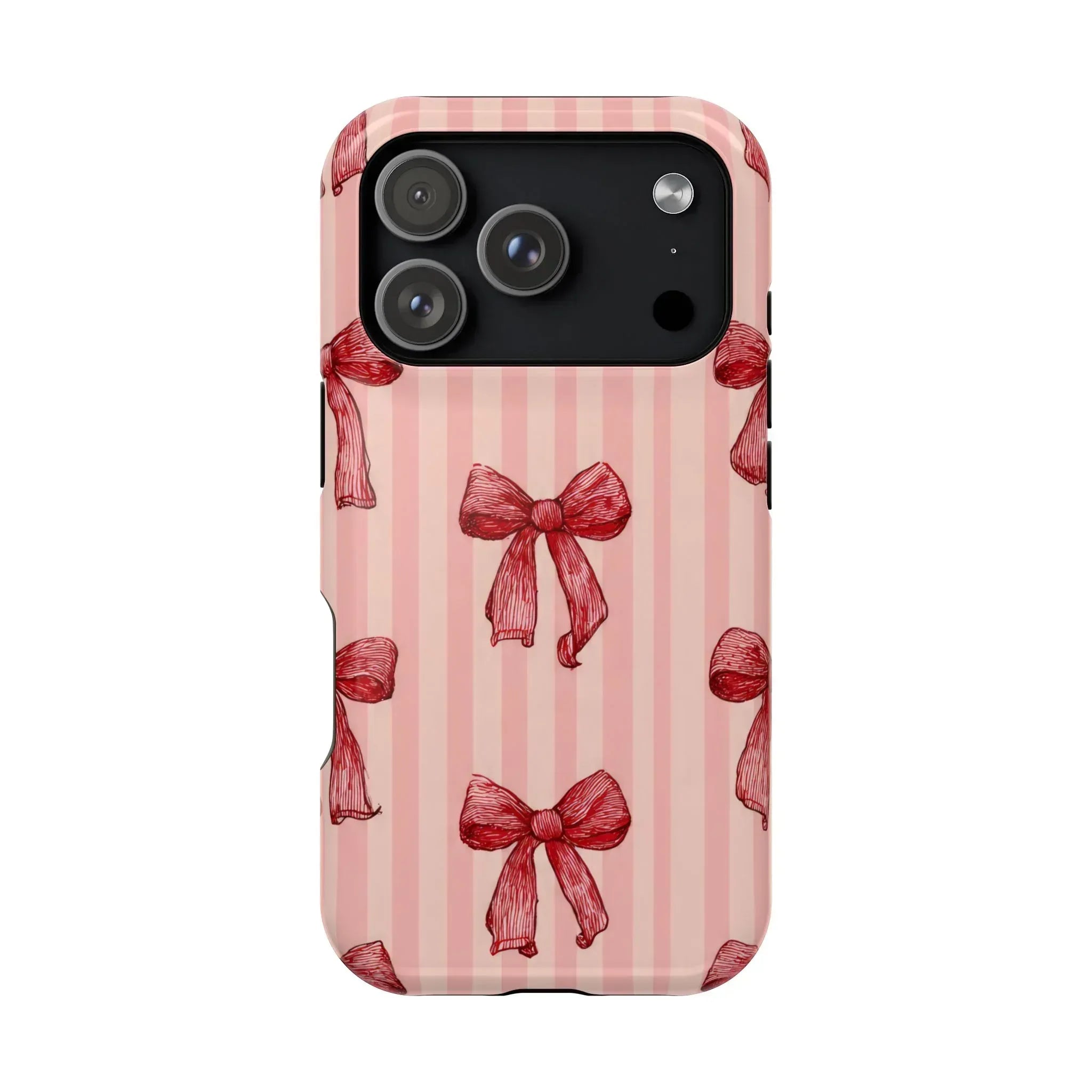 Red Bow Stripe Phone Case for iPhone 11-17 & Galaxy S21-S22 - KARARMDESIGN