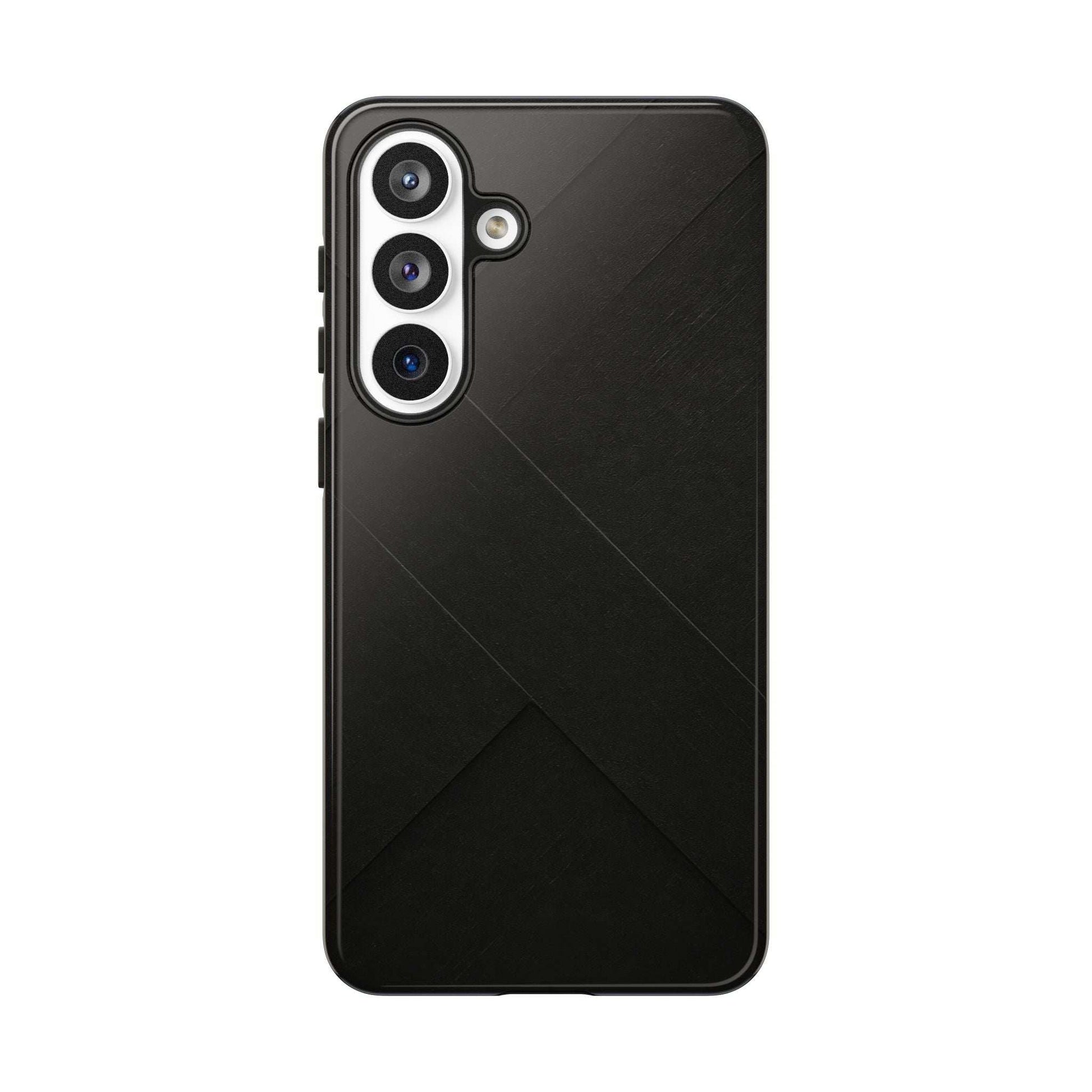 Matte black phone case with diagonal line pattern and dual camera cutouts