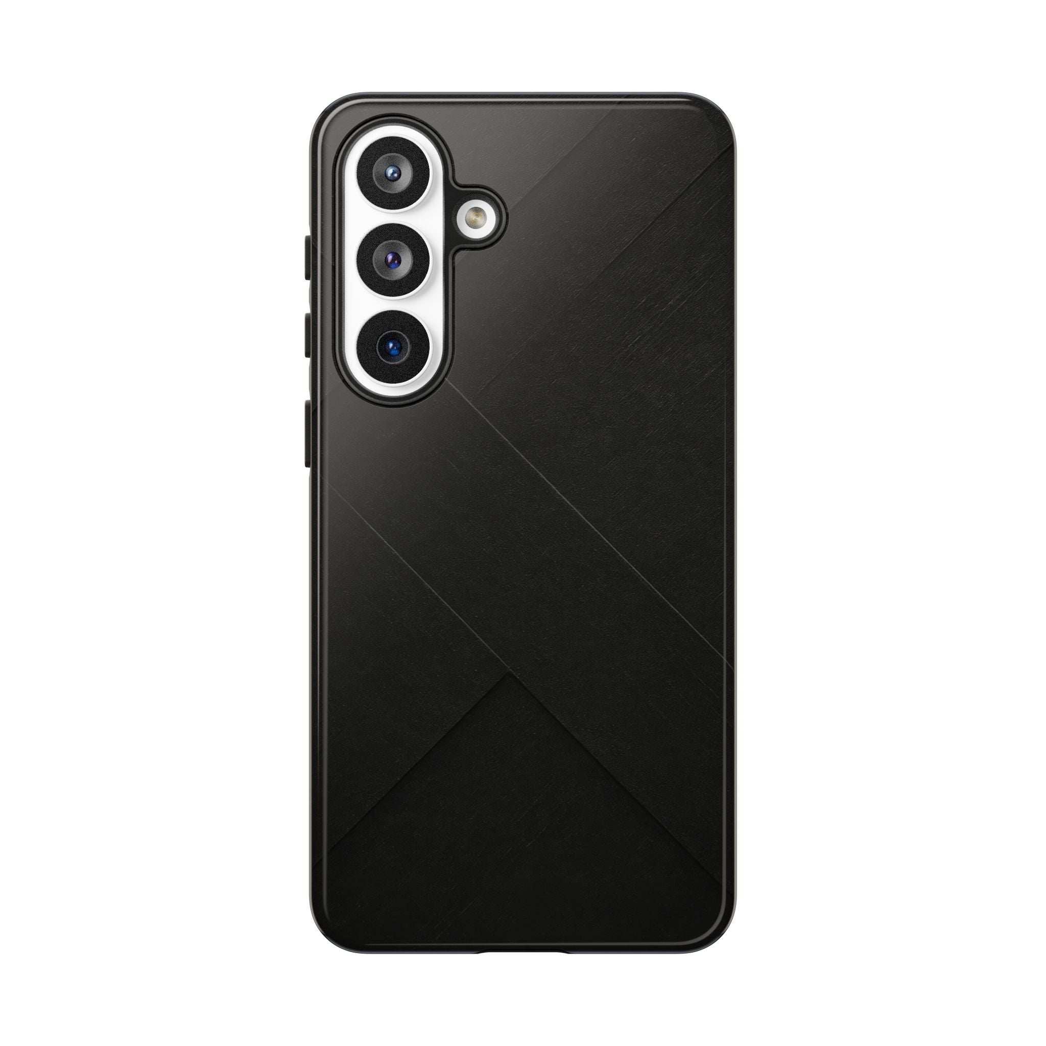 Matte black phone case with diagonal line pattern and dual camera cutouts