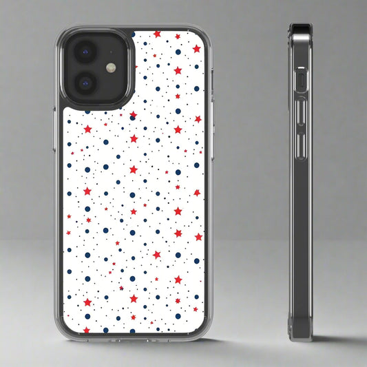 White Phone Case with Red Stars and Blue Polka Dots for iPhone and Galaxy - KarArmDesign