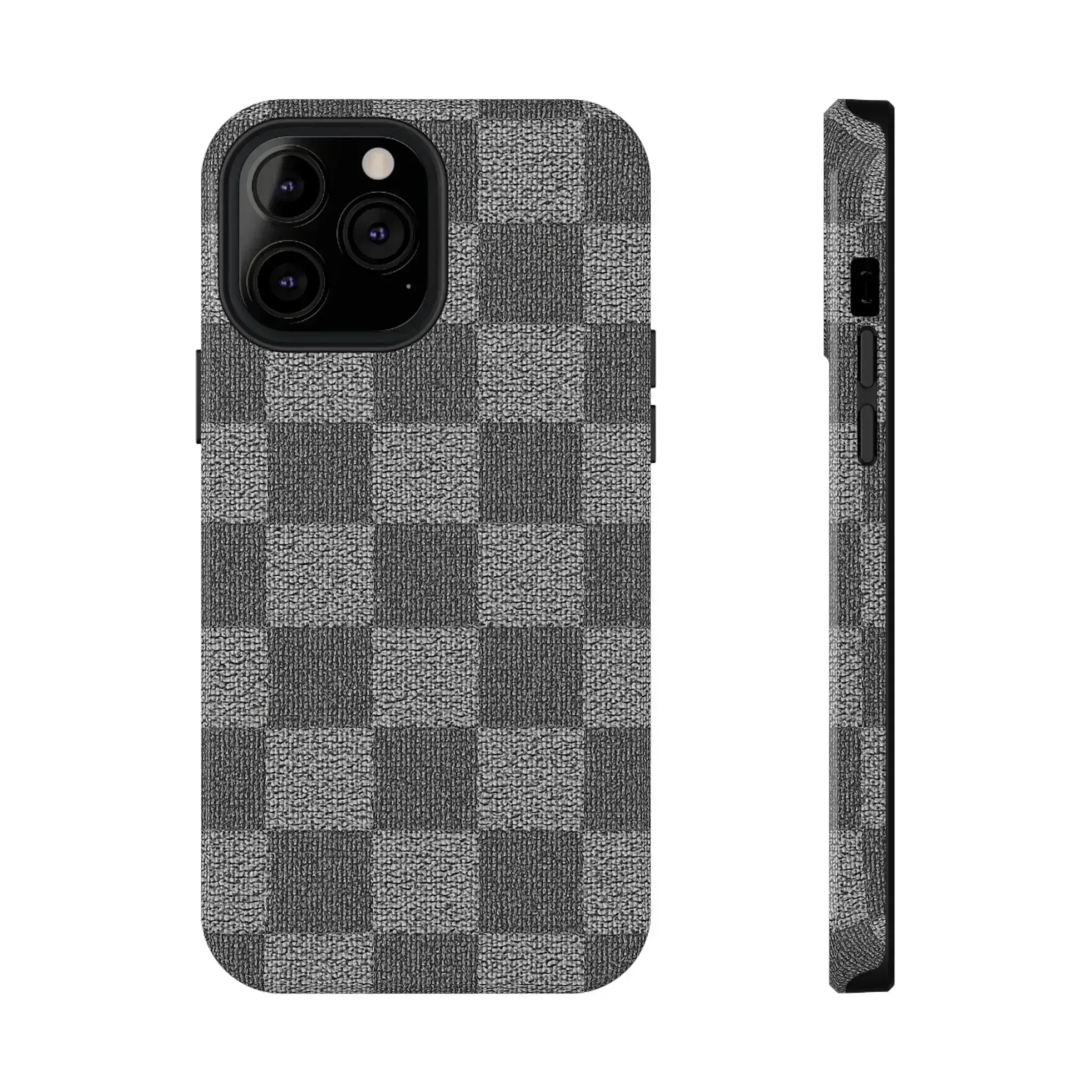 Gray Checkered Phone Case for iPhone 12-16 and Galaxy S21-S22 - KARARMDESIGN