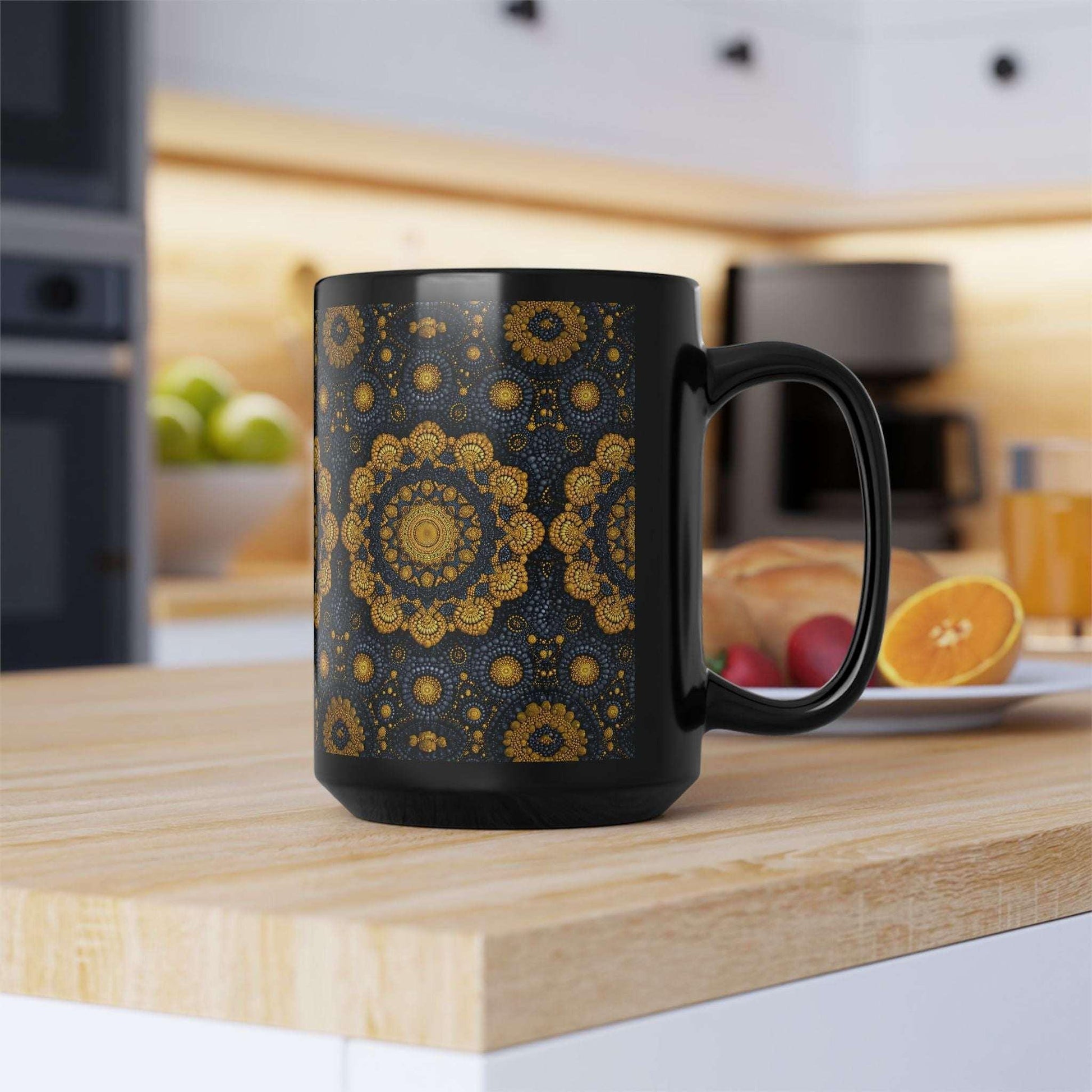 Golden Mandala Nightfall Mug - Black Mug (11oz, 15oz) - KARARMDESIGN