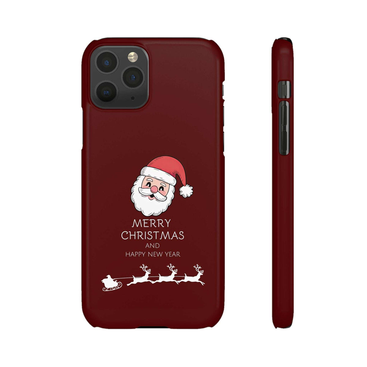 Red glossy phone case back and side view with Santa Merry Christmas text
