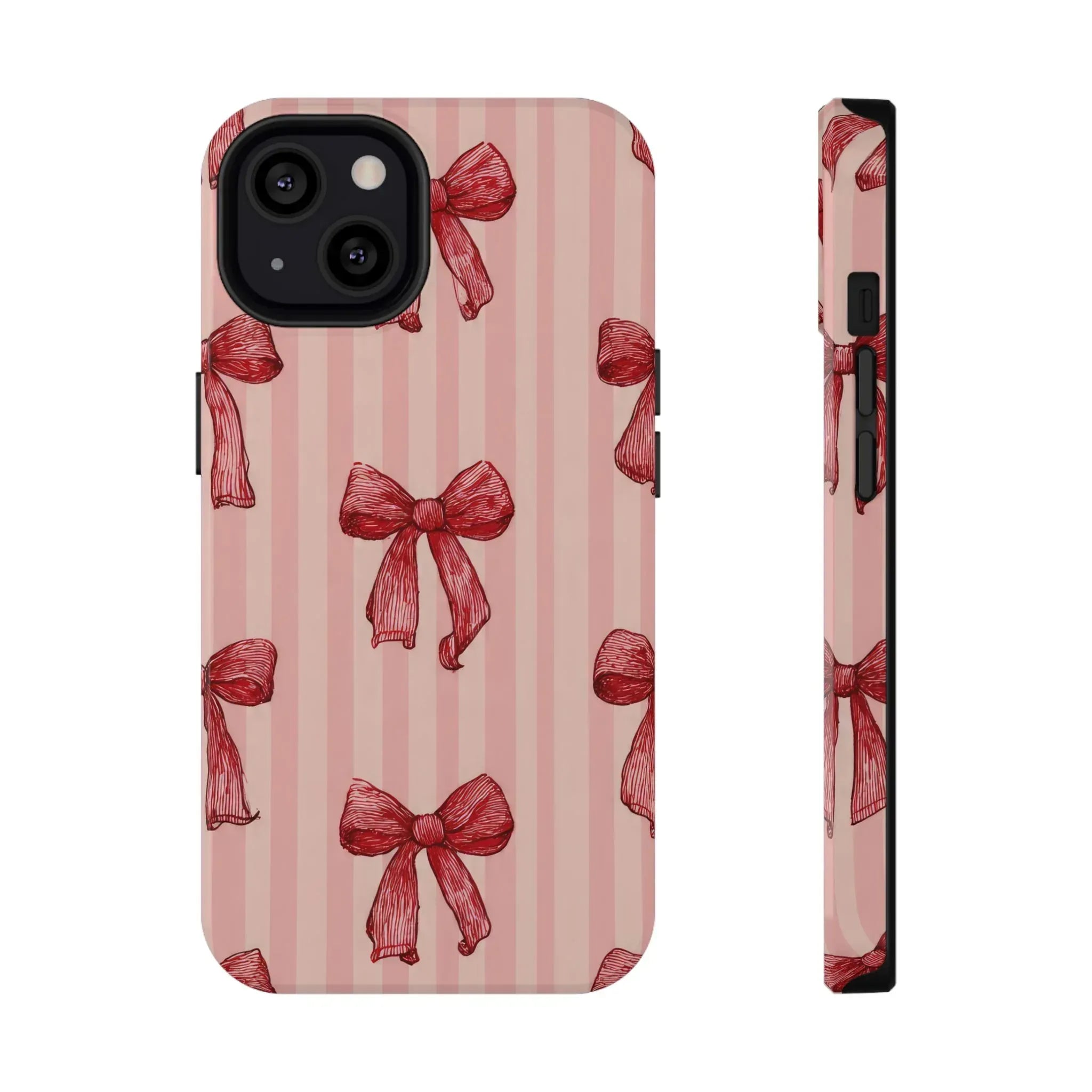 Red Bow Stripe Phone Case for iPhone 11-17 & Galaxy S21-S22 - KARARMDESIGN