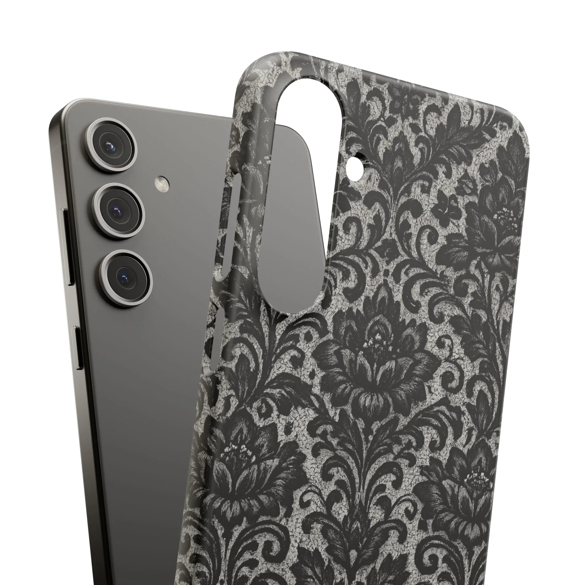 Black Damask Floral Phone Case for iPhone 11-17 and Galaxy S20-S25 - KARARMDESIGN