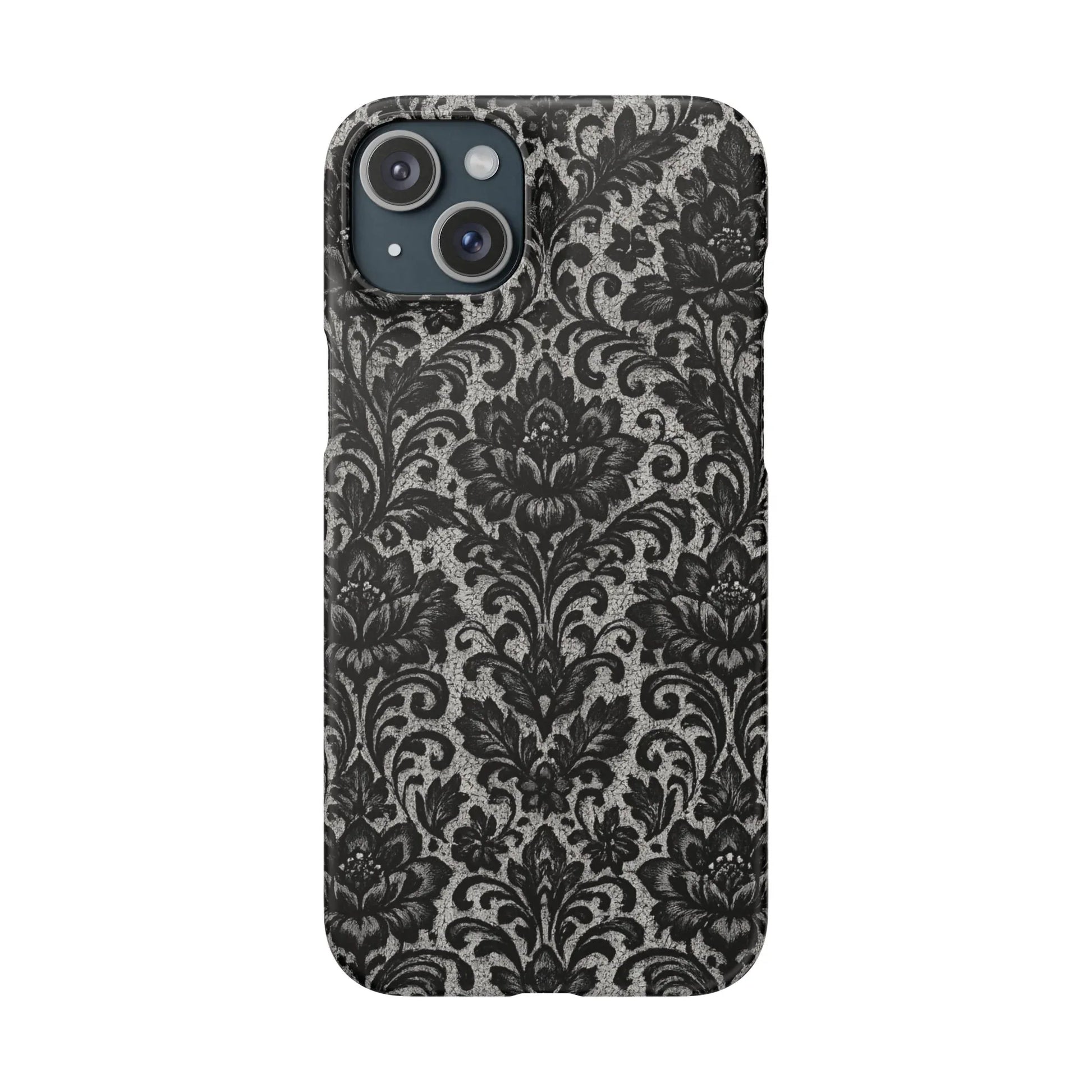 Black Damask Floral Phone Case for iPhone 11-17 and Galaxy S20-S25 - KARARMDESIGN