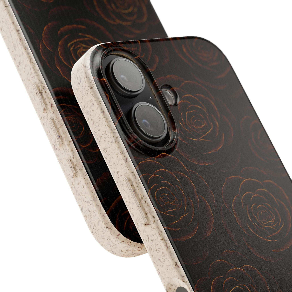 Dark rose phone case with camera lens openings and speckled bumper