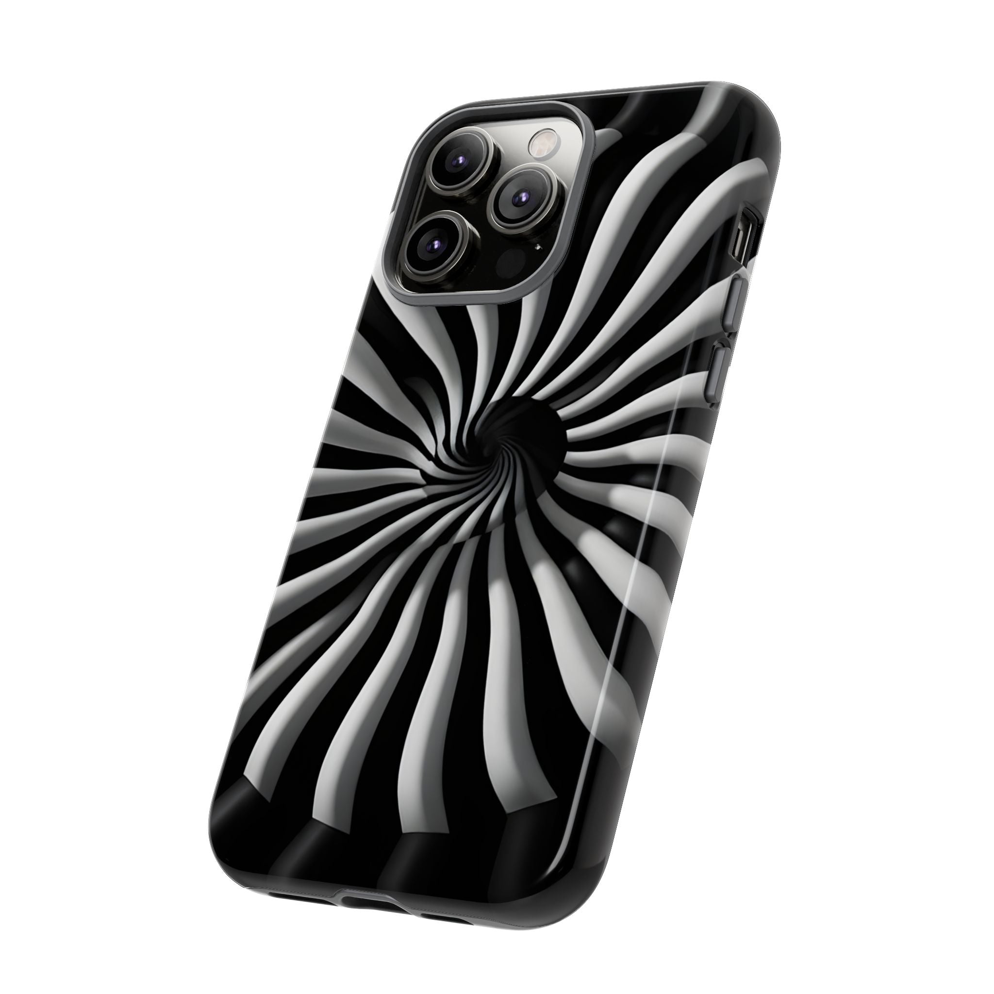 Hypnotic Black and White Spiral Phone Case – Optical Illusion Design for iPhone & Galaxy