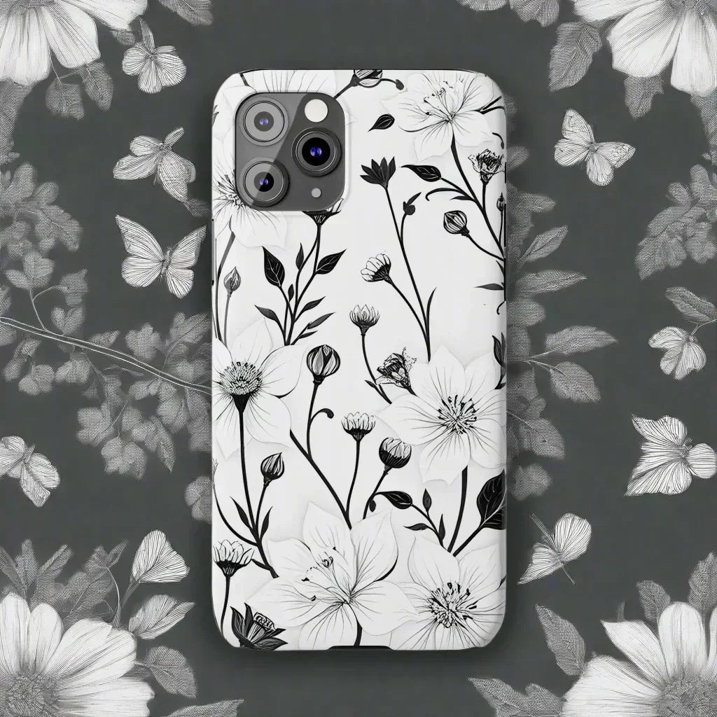 Monochrome Bloom Floral Phone Case for iPhone 11-16 - KARARMDESIGN