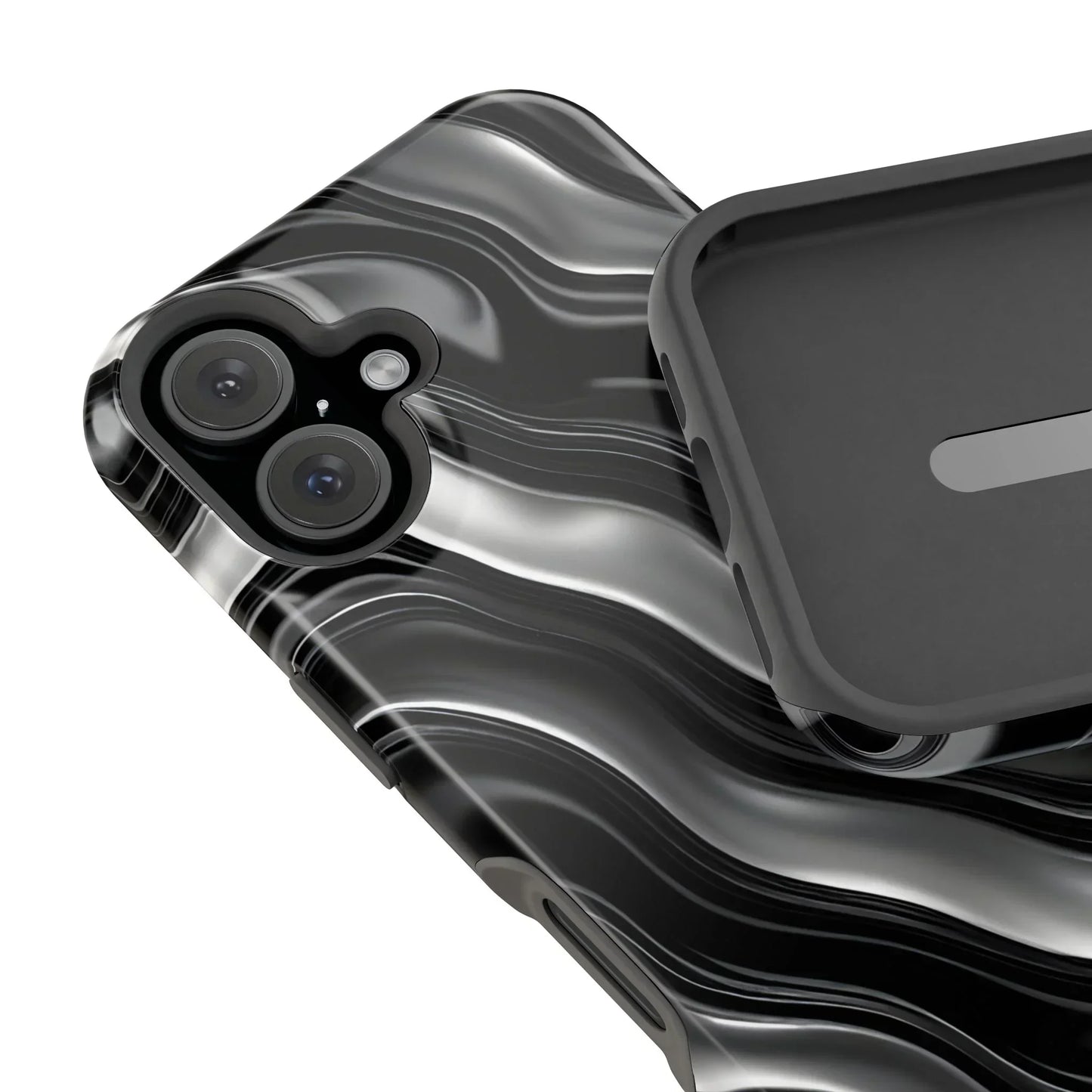 Wavy Illusion Black & Silver MagSafe® Tough Phone Case - KarArmDesign