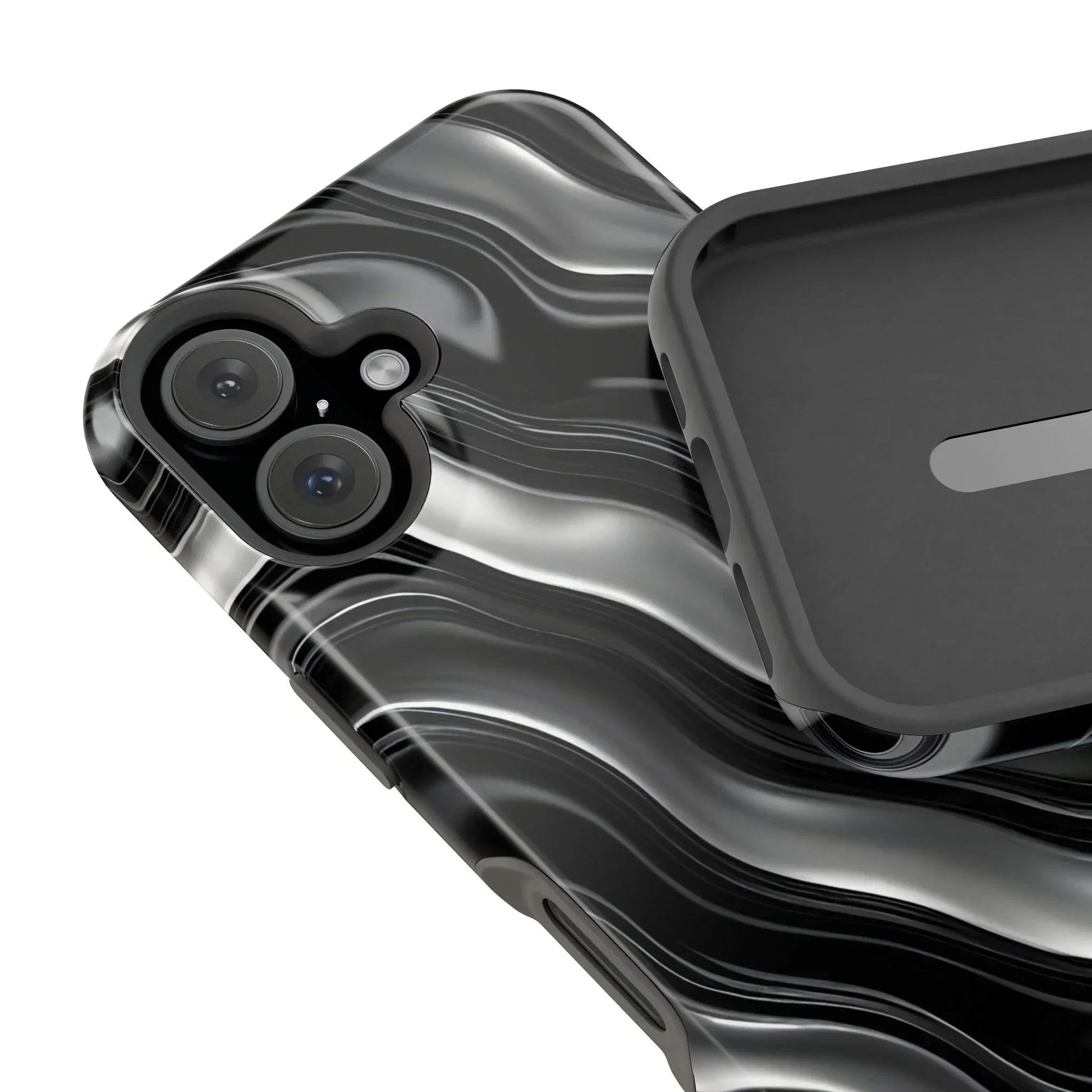 Wavy Illusion Black & Silver MagSafe® Tough Phone Case - KarArmDesign