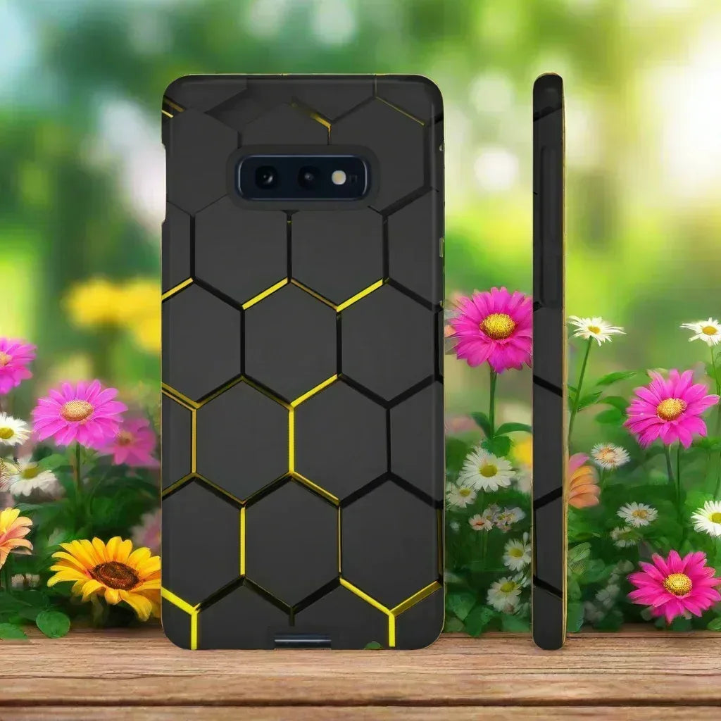 Black and Yellow Hexagon Geometric Tough Phone Case for Galaxy and Pixel - KARARMDESIGN