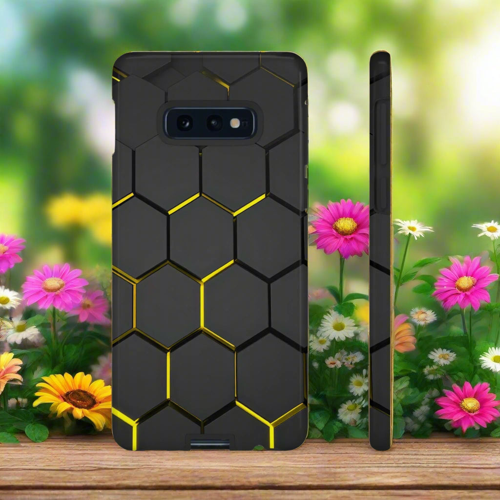 Black and Yellow Hexagon Geometric Tough Phone Case for Galaxy and Pixel - KarArmDesign